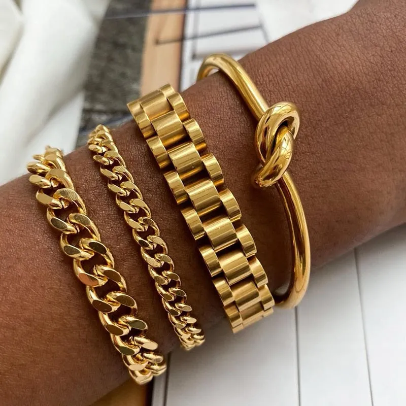 Stainless Steel Gold Plated Detachable Wristbands Bracelets