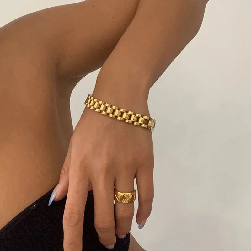Stainless Steel Gold Plated Detachable Wristbands Bracelets