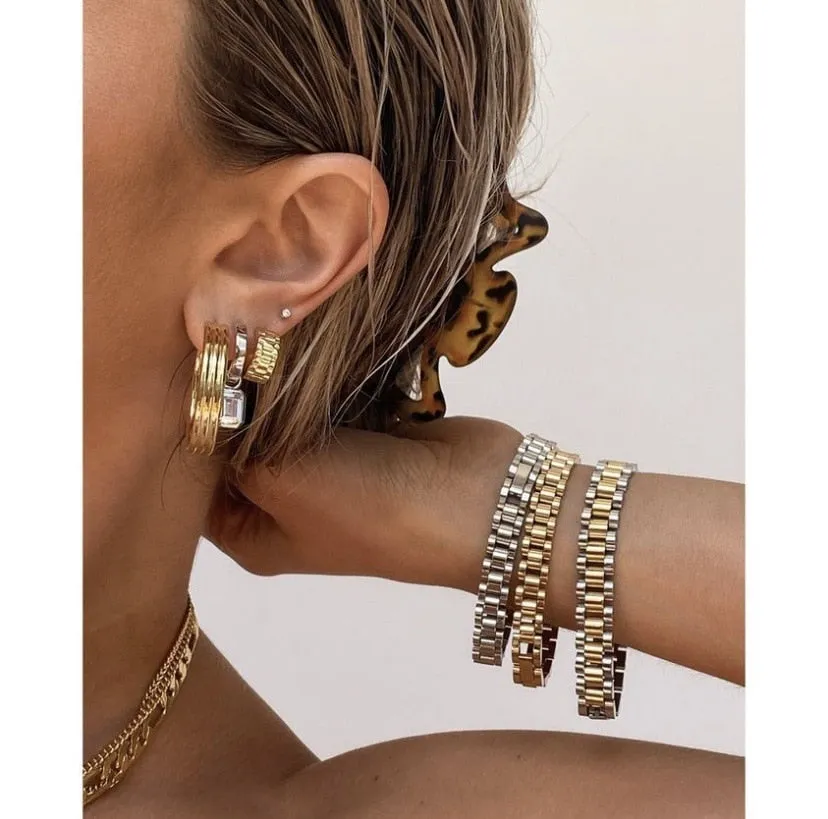 Stainless Steel Gold Plated Detachable Wristbands Bracelets