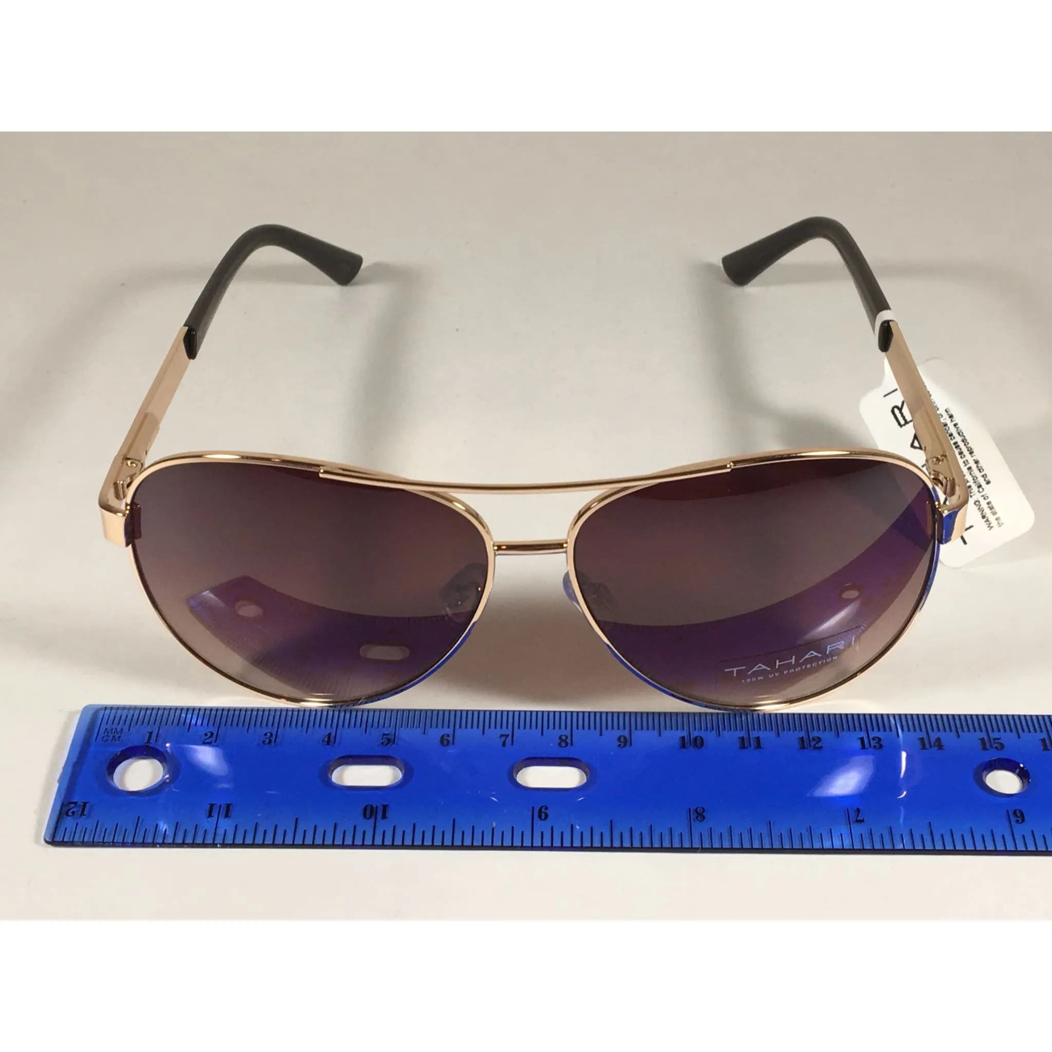 Tahari Aviator Sunglasses Gold Brown Metal Frame Gradient Lens TH527 GLD