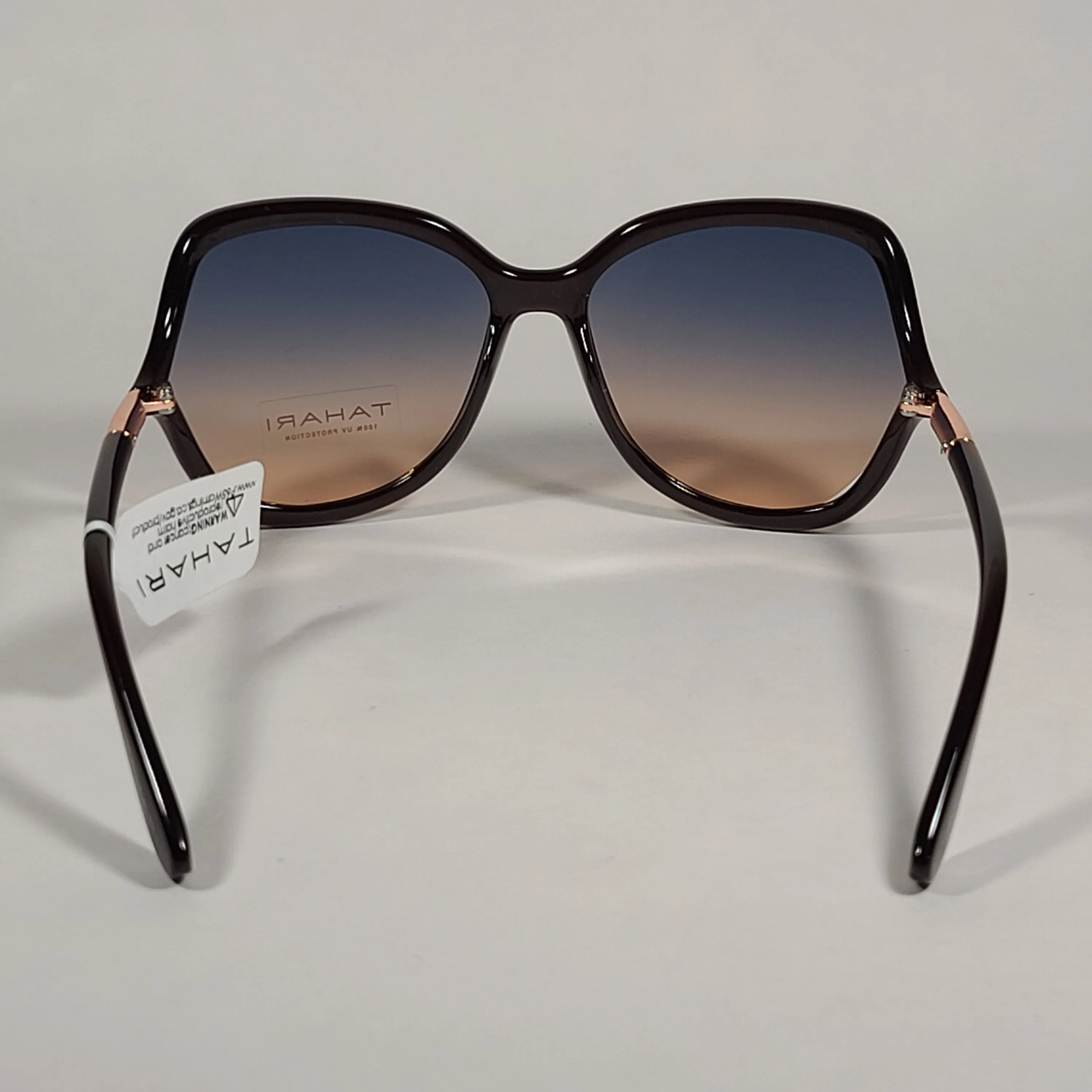 Tahari Butterfly Vented Sunglasses Brown Frame Blue Pink Gradient Lens TH740 BRN