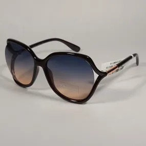 Tahari Butterfly Vented Sunglasses Brown Frame Blue Pink Gradient Lens TH740 BRN