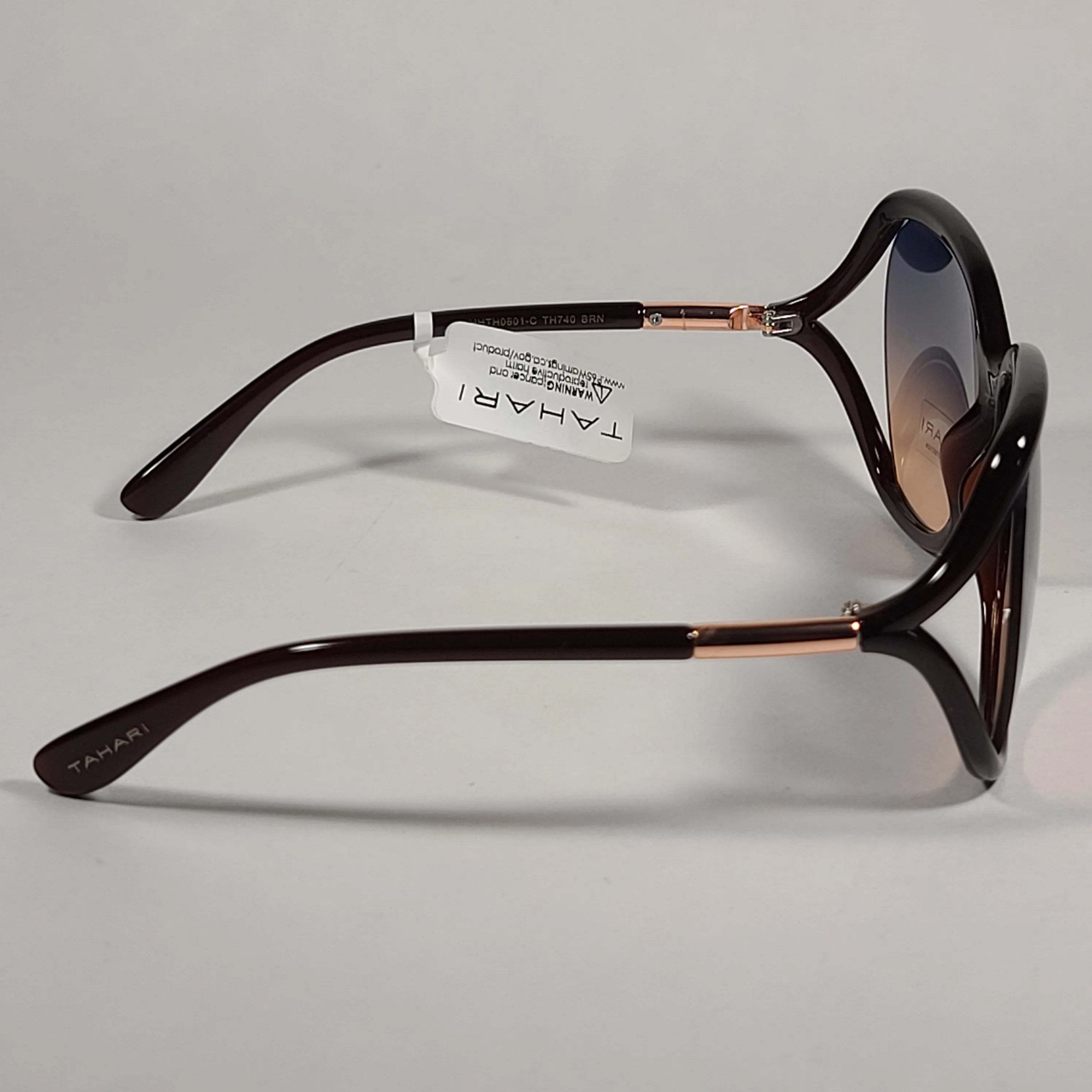 Tahari Butterfly Vented Sunglasses Brown Frame Blue Pink Gradient Lens TH740 BRN