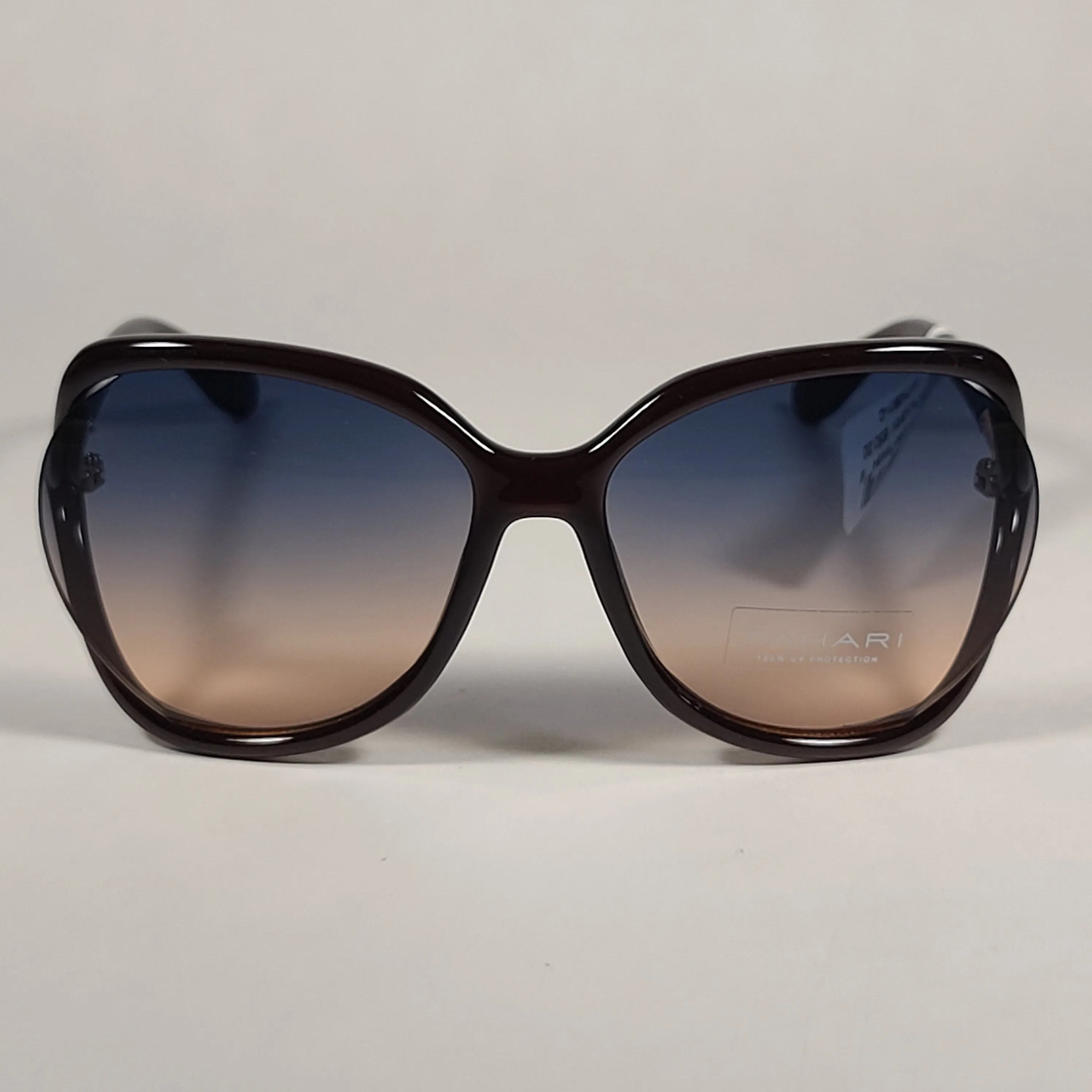 Tahari Butterfly Vented Sunglasses Brown Frame Blue Pink Gradient Lens TH740 BRN