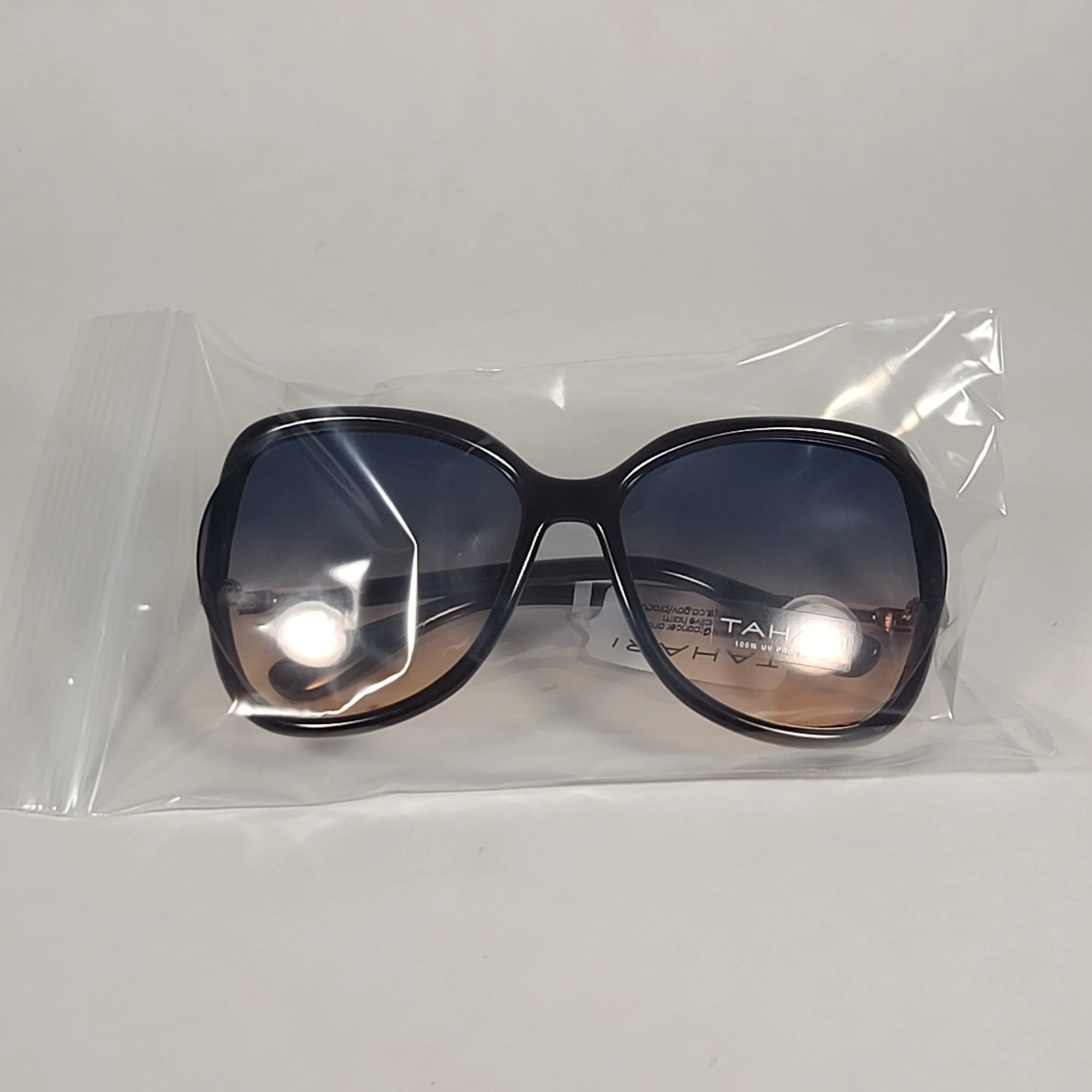 Tahari Butterfly Vented Sunglasses Brown Frame Blue Pink Gradient Lens TH740 BRN