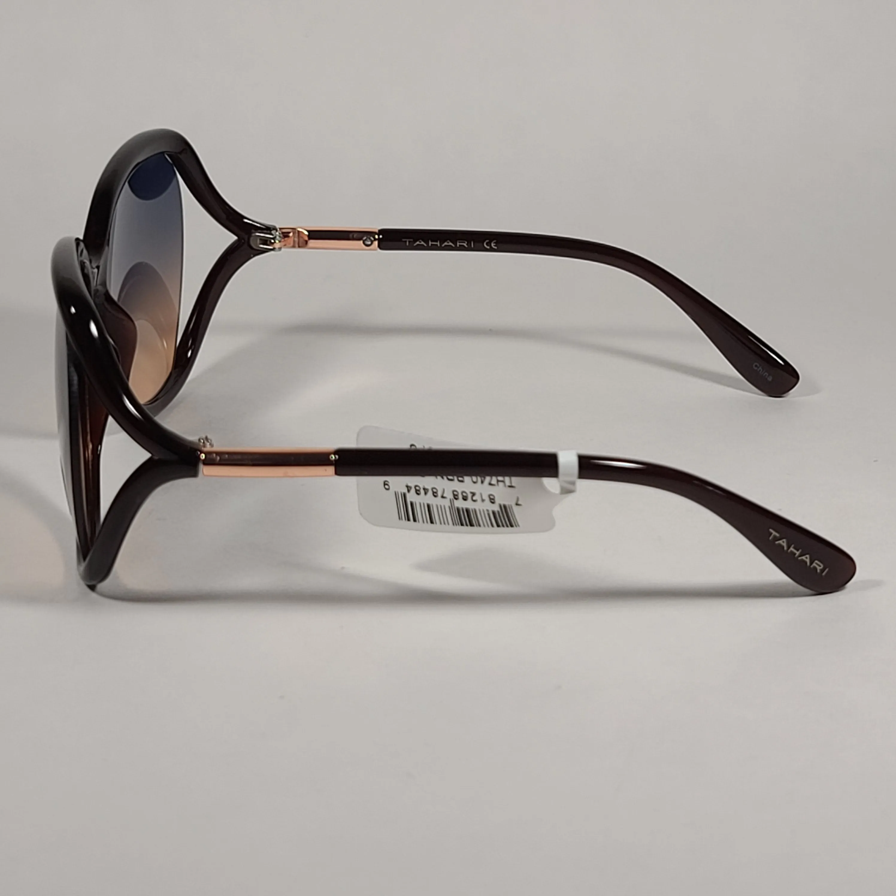 Tahari Butterfly Vented Sunglasses Brown Frame Blue Pink Gradient Lens TH740 BRN