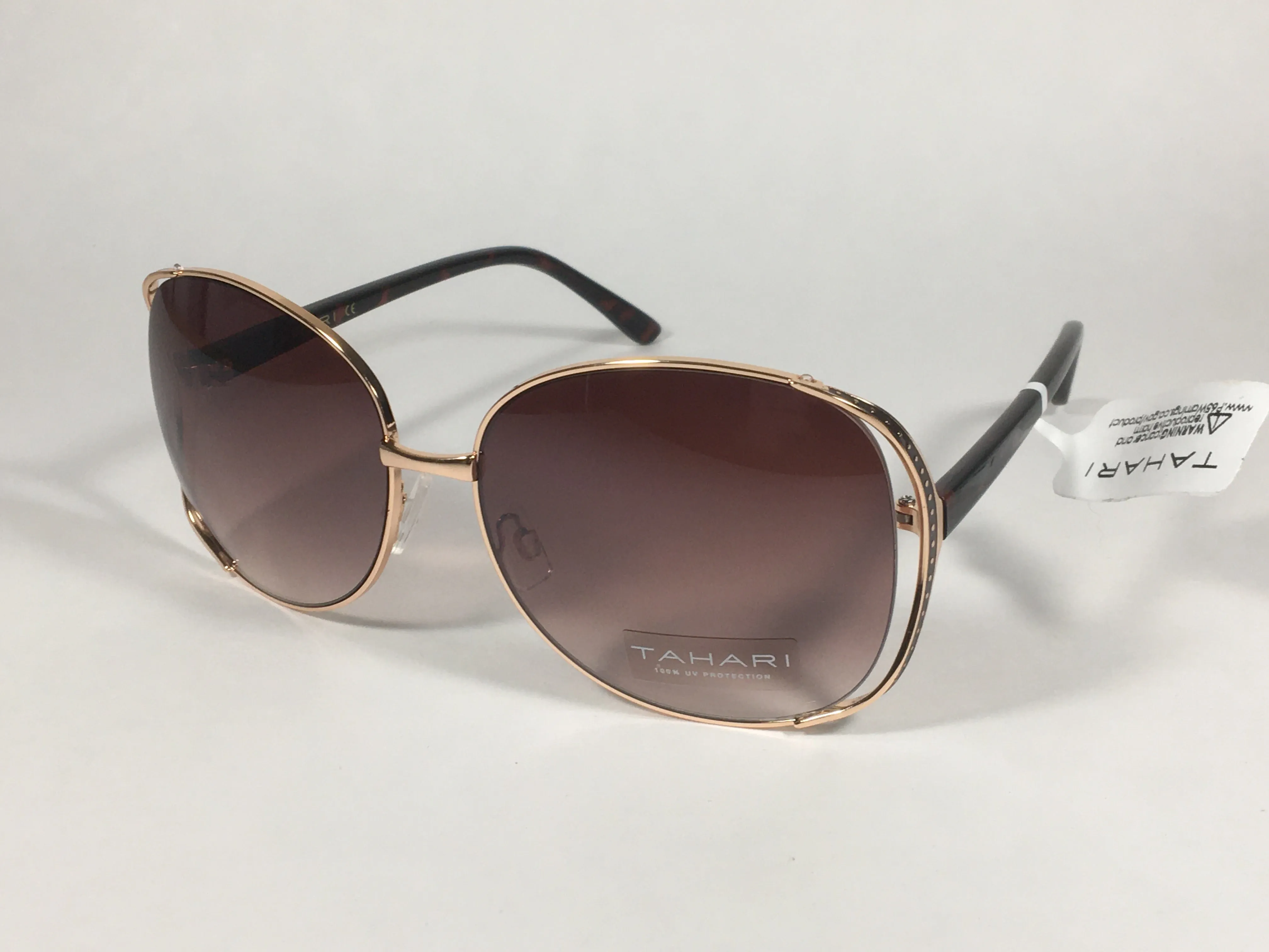 Tahari Oversized Sunglasses Gold And Brown Tortoise Frame Brown Gradient Lens TH751 GLDTS