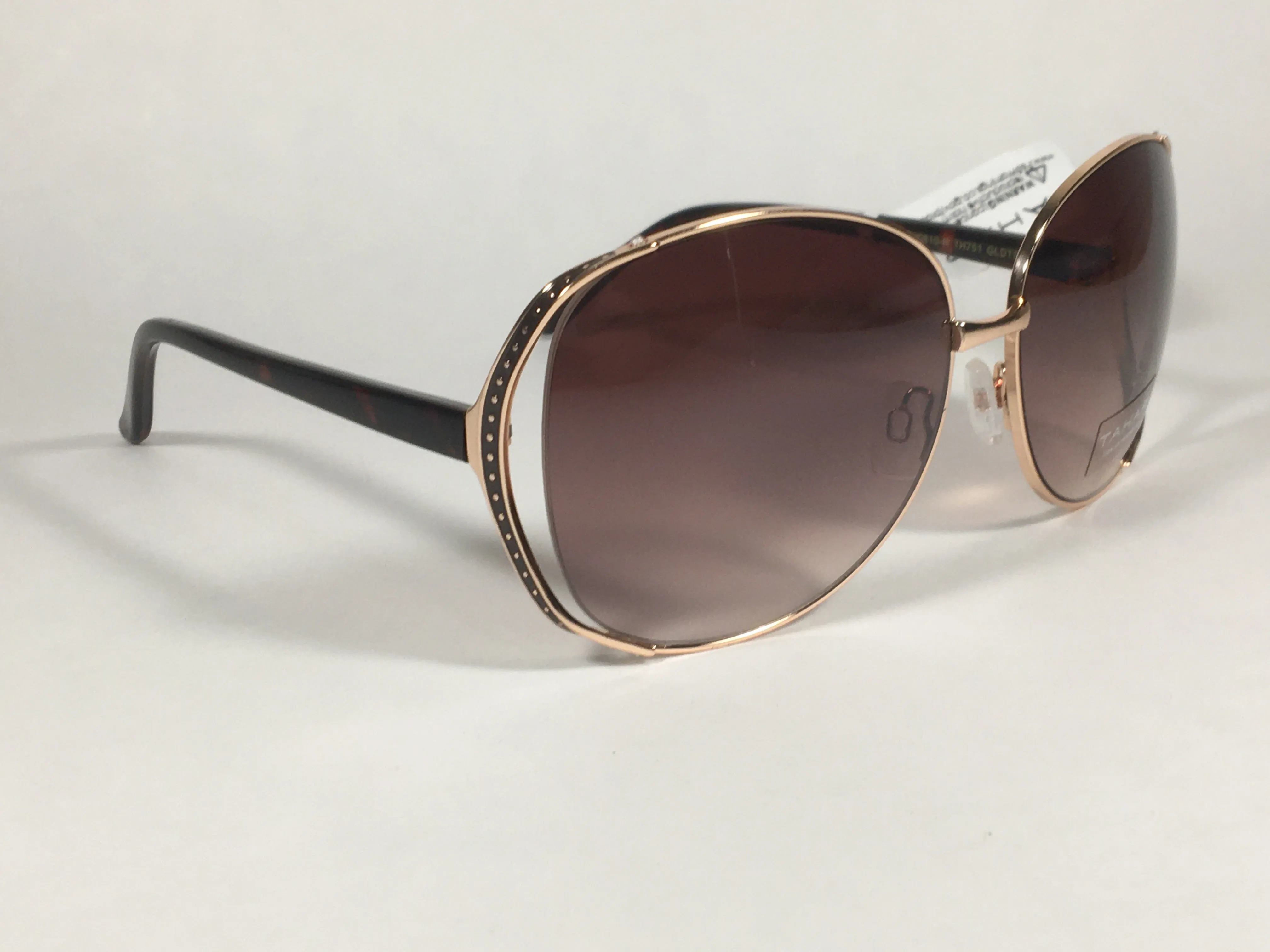Tahari Oversized Sunglasses Gold And Brown Tortoise Frame Brown Gradient Lens TH751 GLDTS