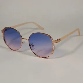 Tahari Round Aviator Sunglasses Rose Gold Nude Blue Pink Gradient Lens TH785 RGDND