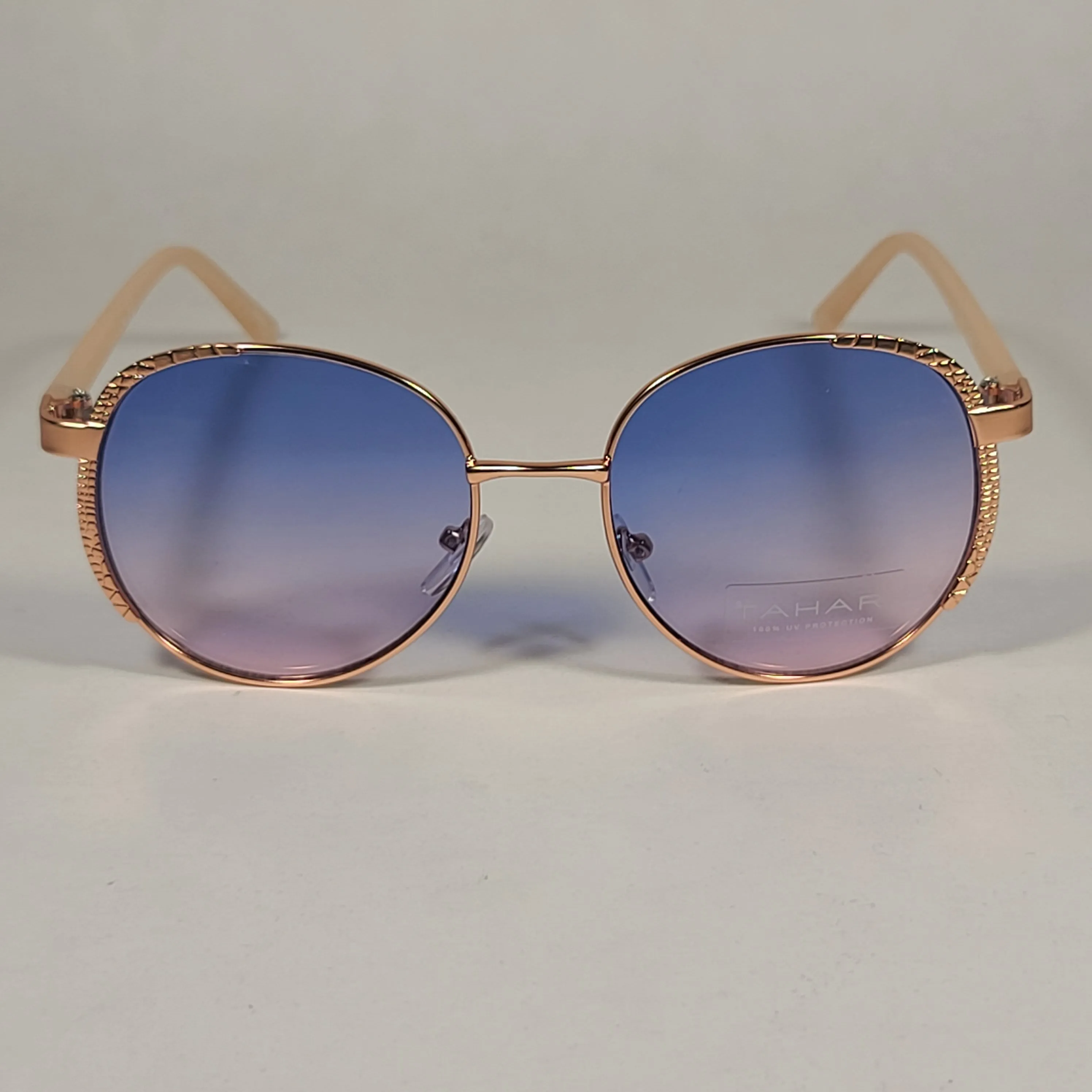 Tahari Round Aviator Sunglasses Rose Gold Nude Blue Pink Gradient Lens TH785 RGDND