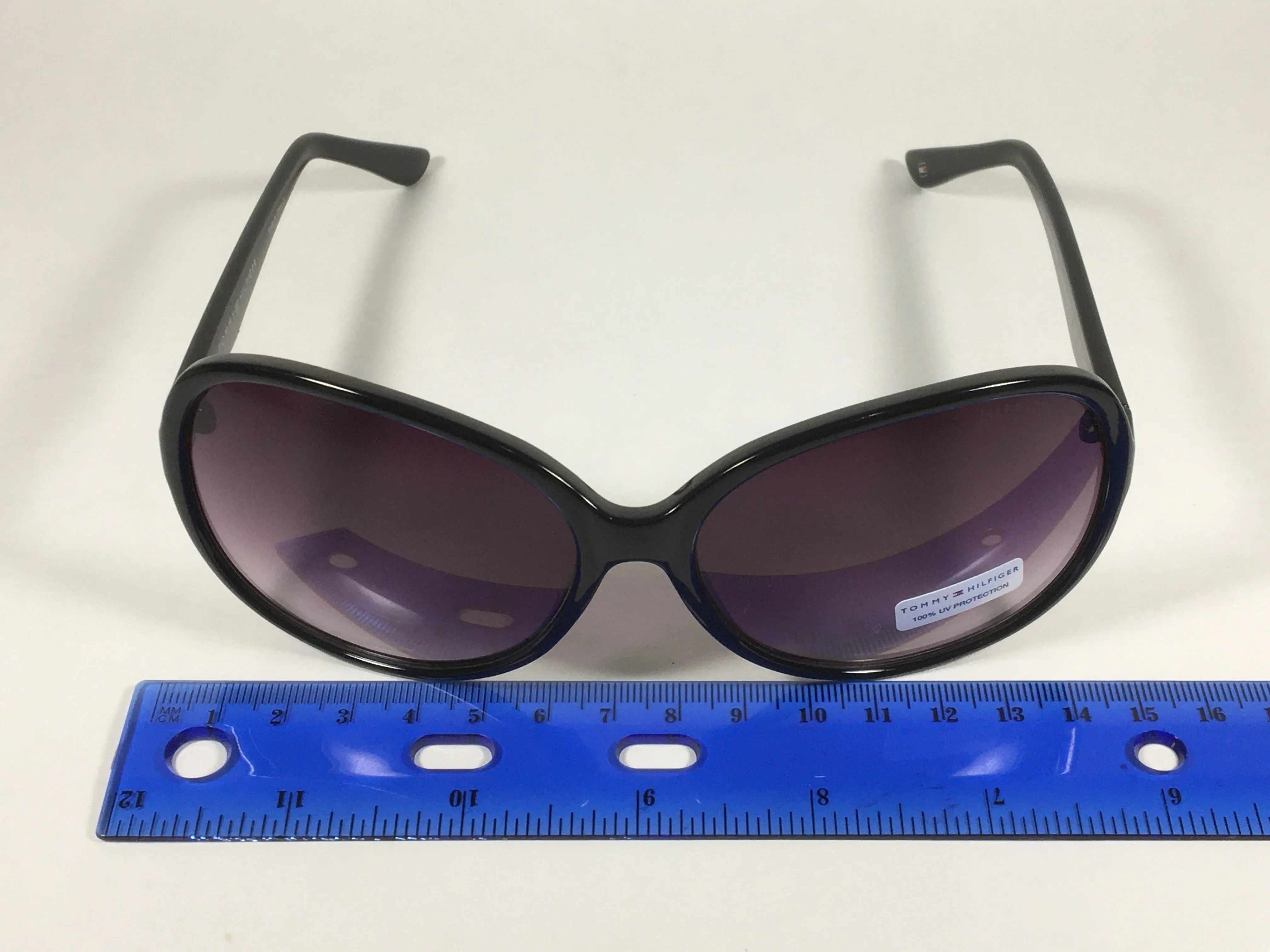 Tommy Hilfiger Camilla Oversize Oval Sunglasses Black Gloss Frame Smoke Gradient Lens CAMILLA WP OL350