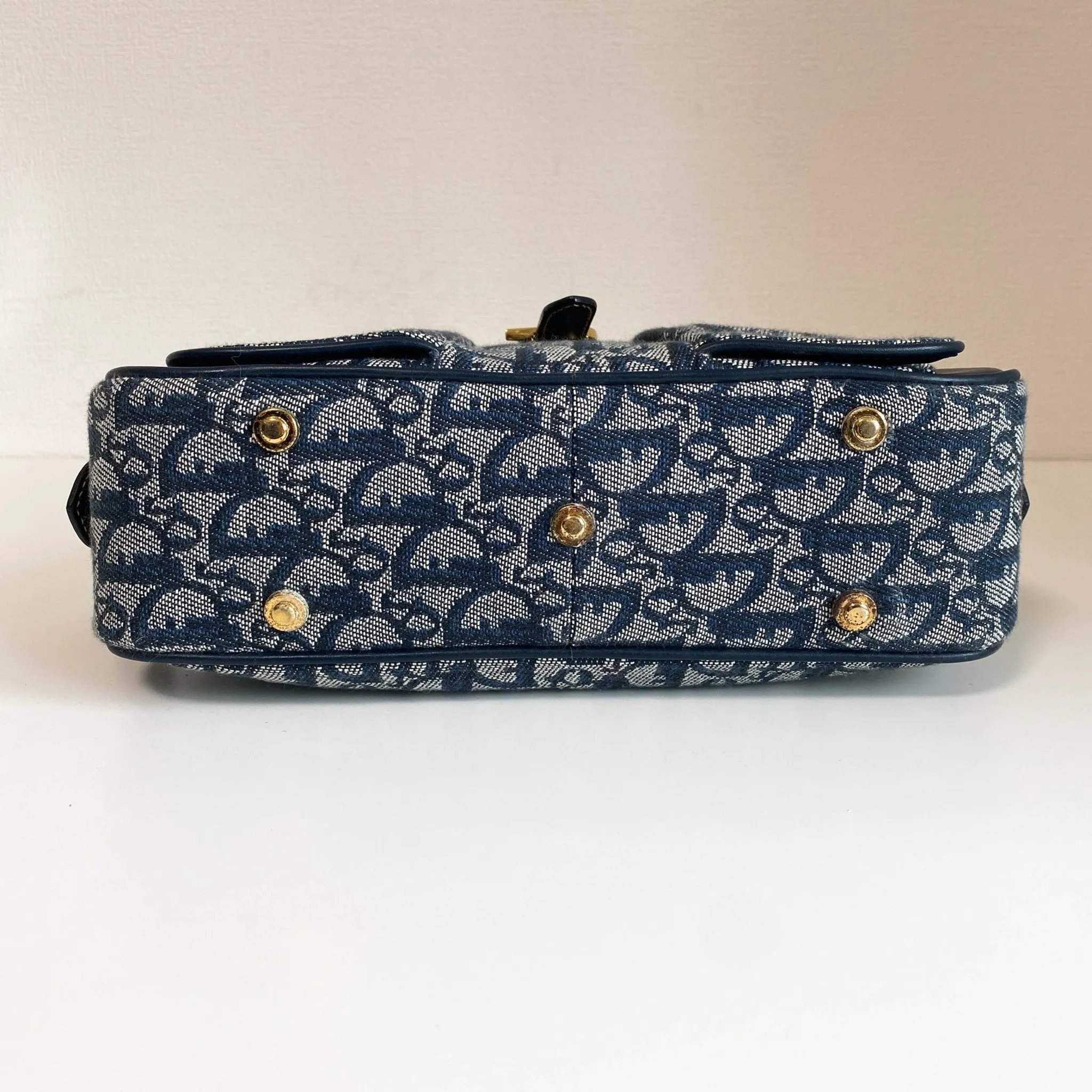 Trotter Double Saddle Hand Bag Canvas Leather Navy