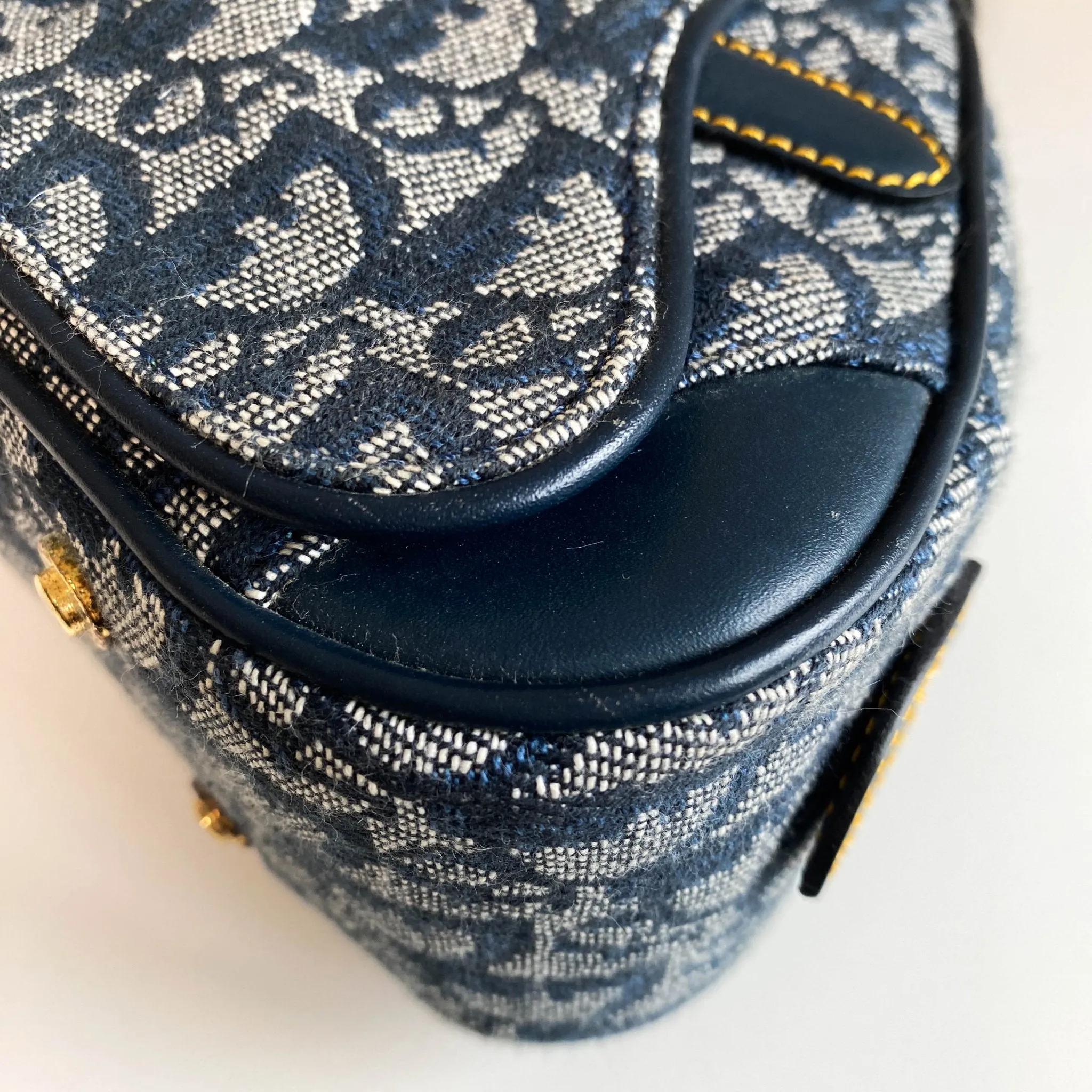 Trotter Double Saddle Hand Bag Canvas Leather Navy