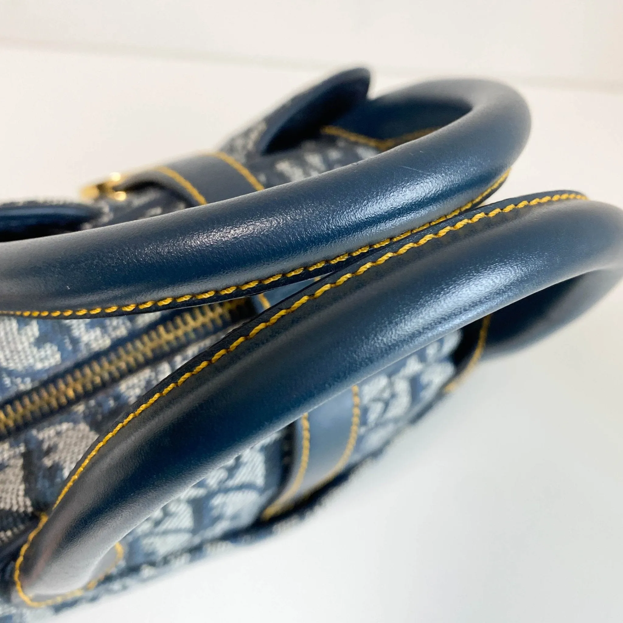 Trotter Double Saddle Hand Bag Canvas Leather Navy
