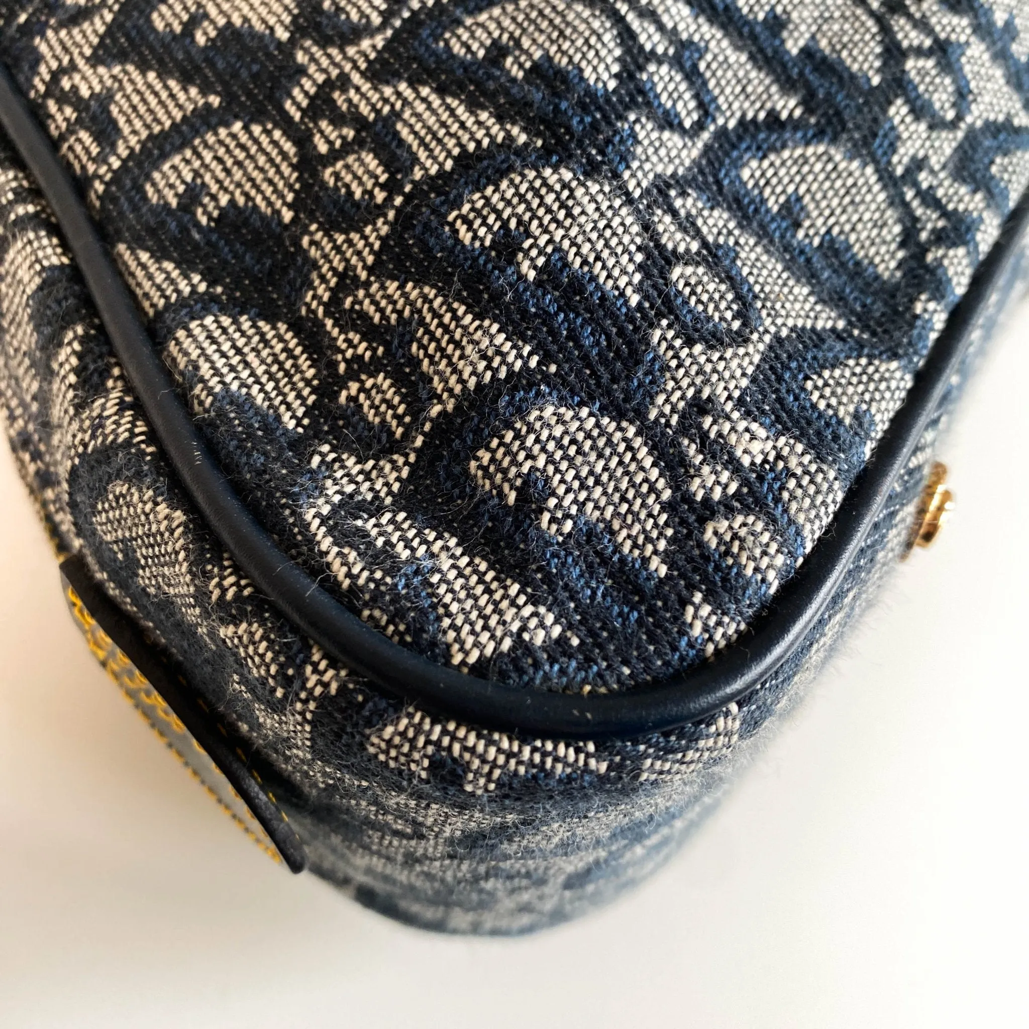 Trotter Double Saddle Hand Bag Canvas Leather Navy