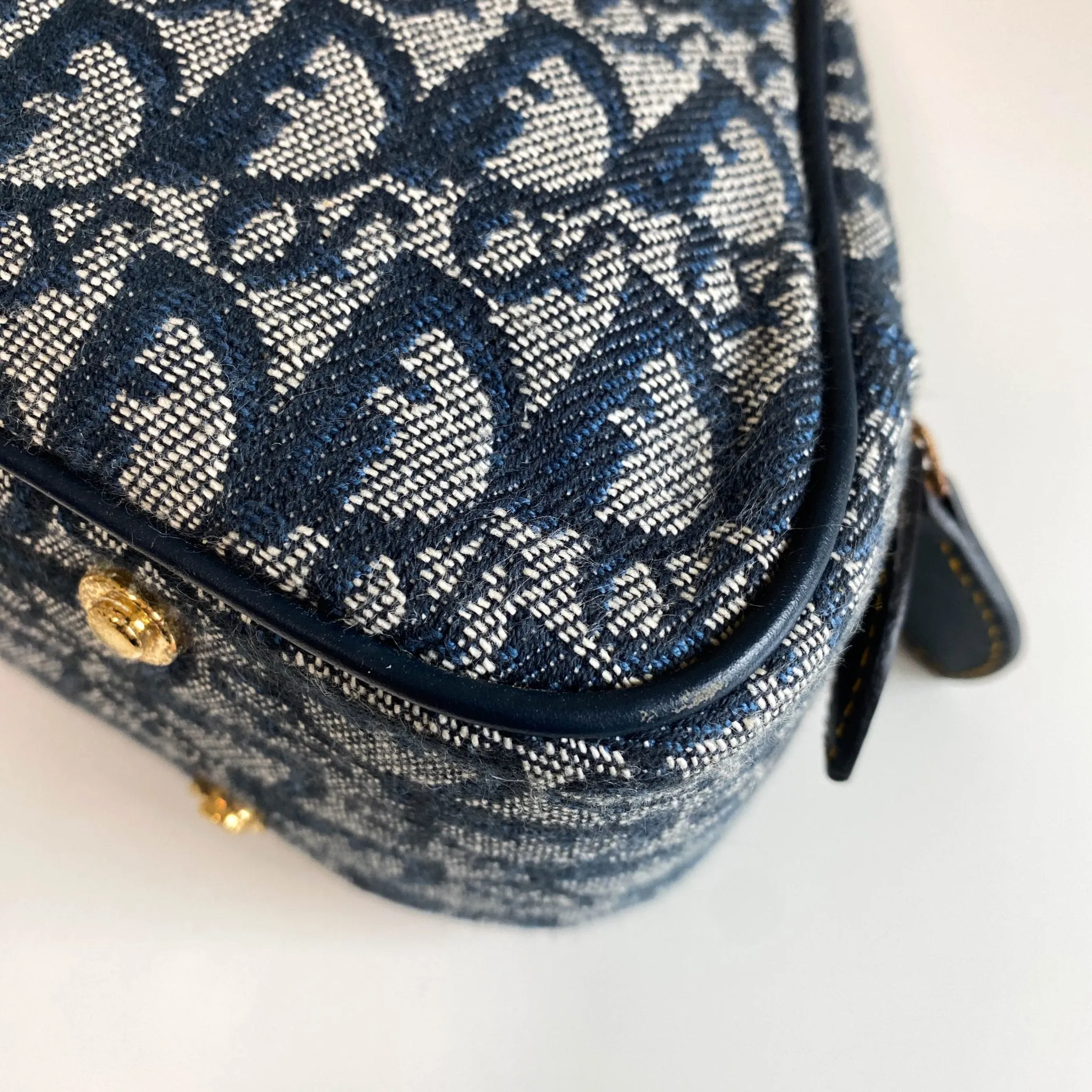 Trotter Double Saddle Hand Bag Canvas Leather Navy