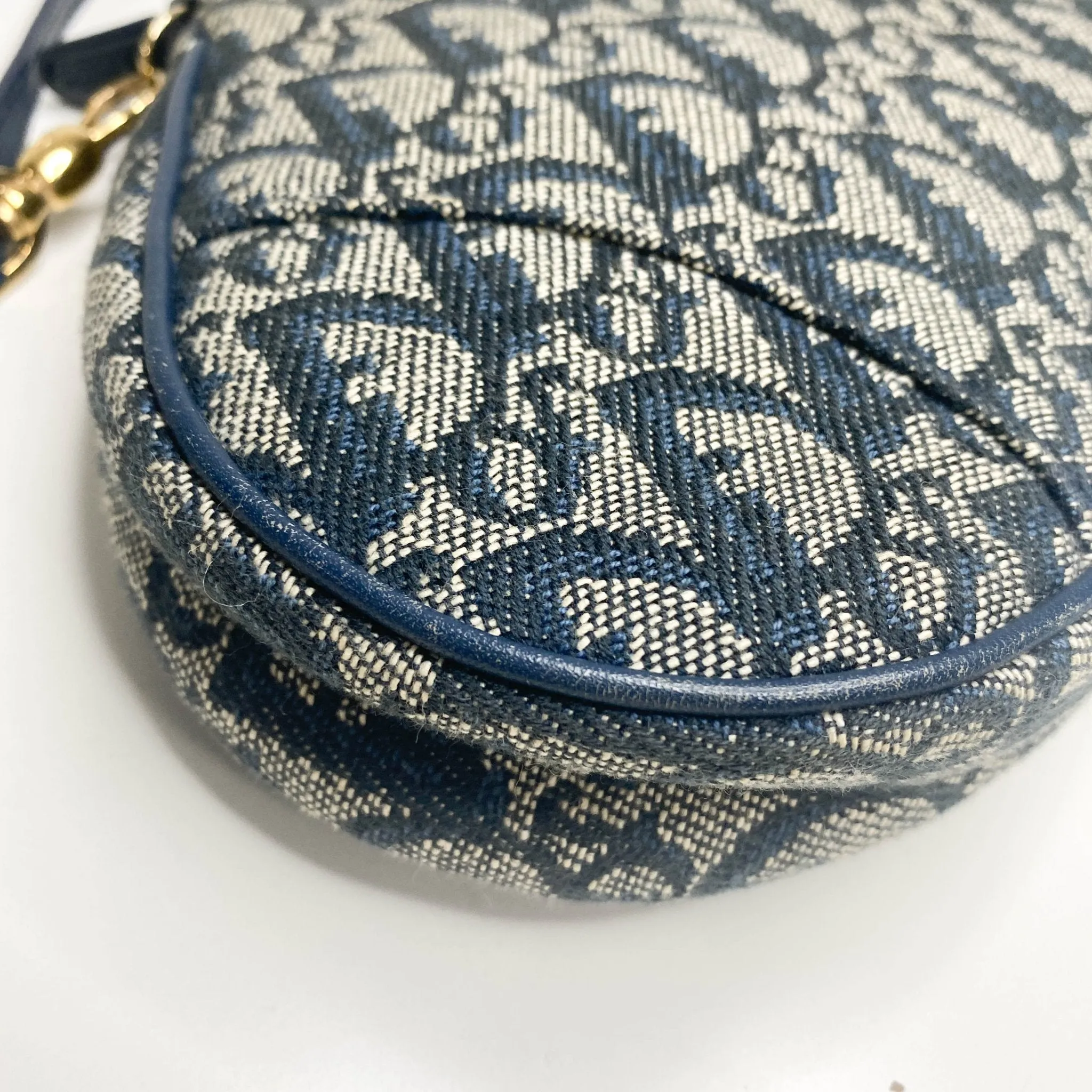 Trotter Saddle Bag Canvas & Leather Shoulder Bag Navy Blue