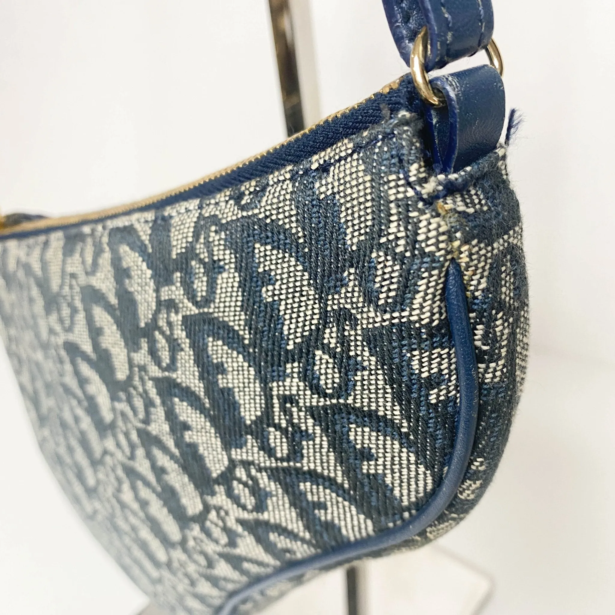 Trotter Saddle Bag Canvas & Leather Shoulder Bag Navy Blue