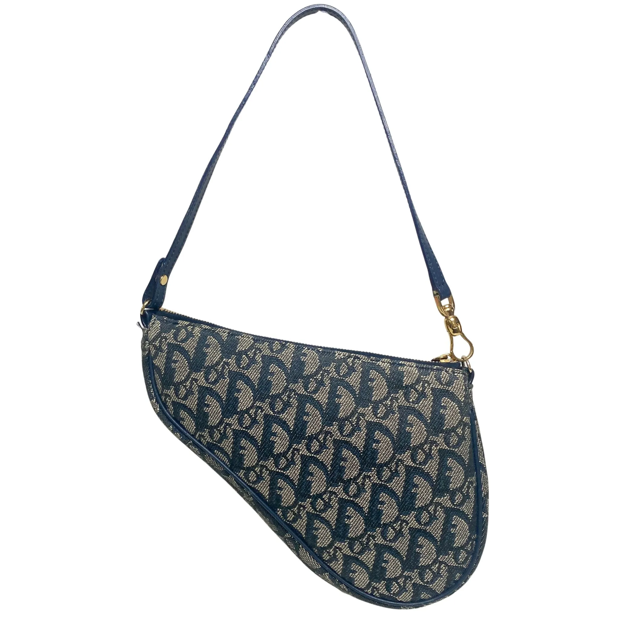 Trotter Saddle Bag Canvas & Leather Shoulder Bag Navy Blue