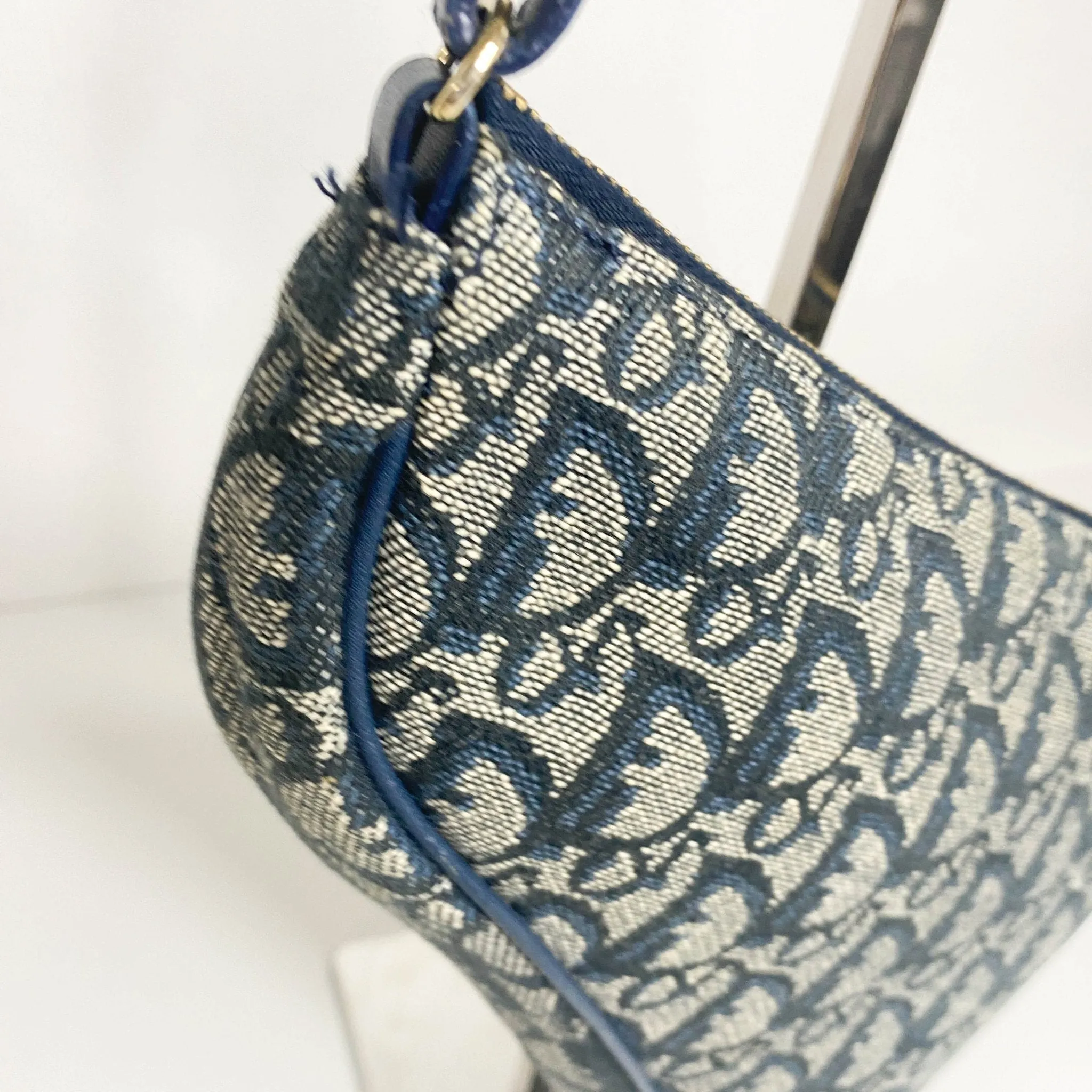 Trotter Saddle Bag Canvas & Leather Shoulder Bag Navy Blue