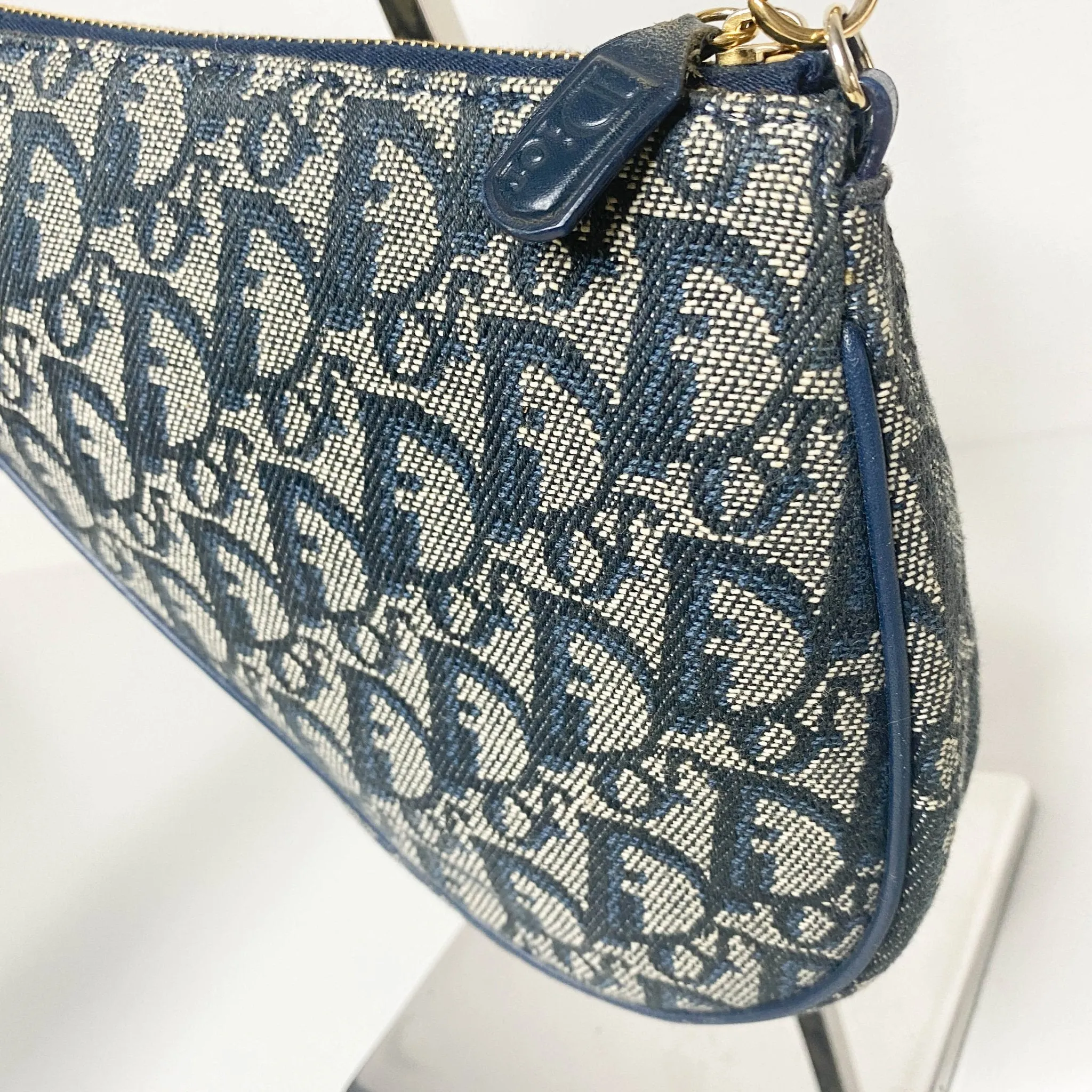 Trotter Saddle Bag Canvas & Leather Shoulder Bag Navy Blue