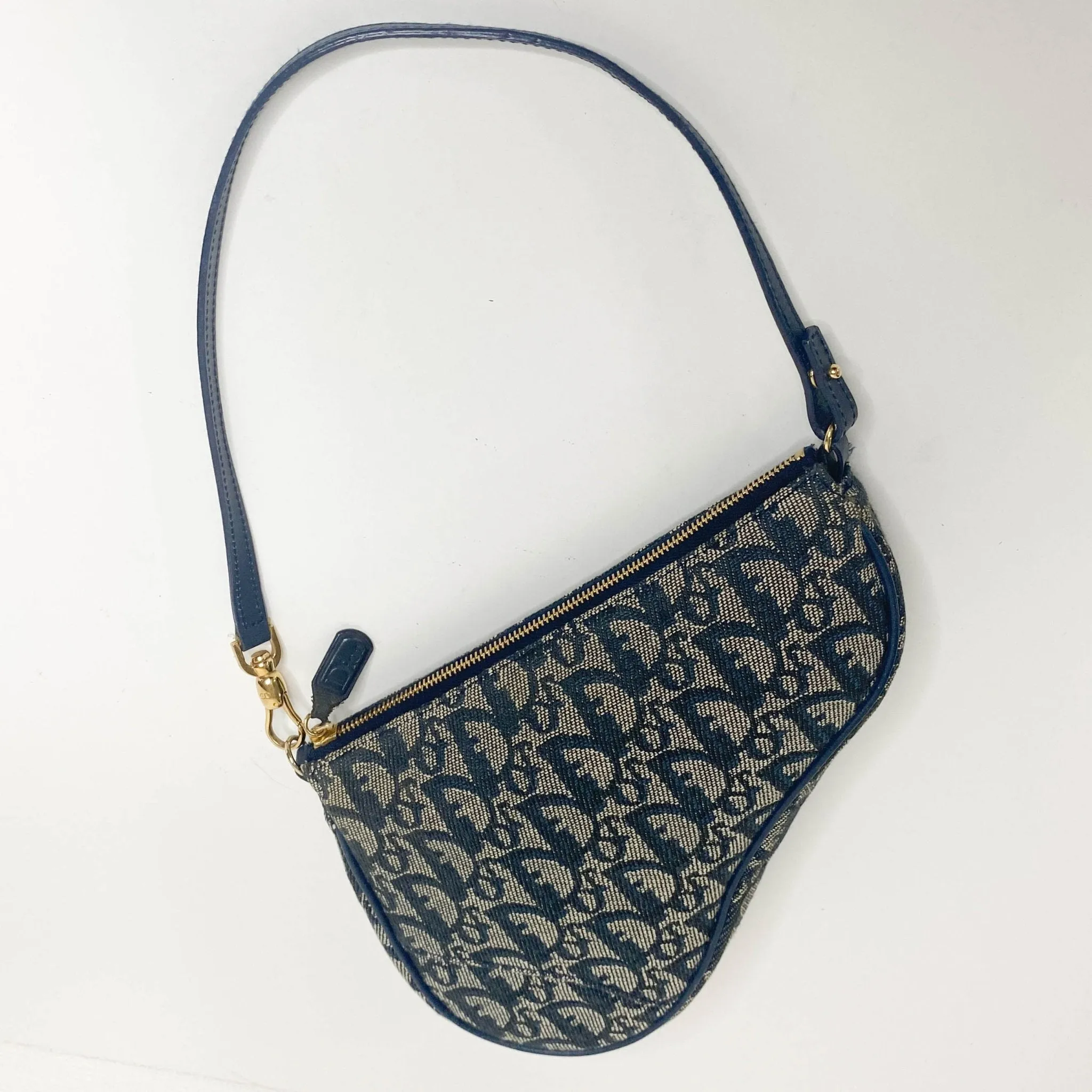 Trotter Saddle Bag Canvas & Leather Shoulder Bag Navy Blue
