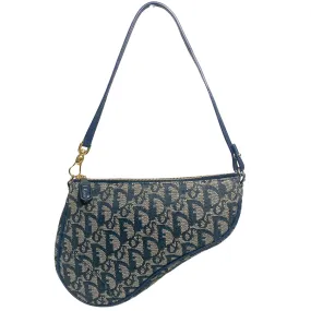 Trotter Saddle Bag Canvas & Leather Shoulder Bag Navy Blue