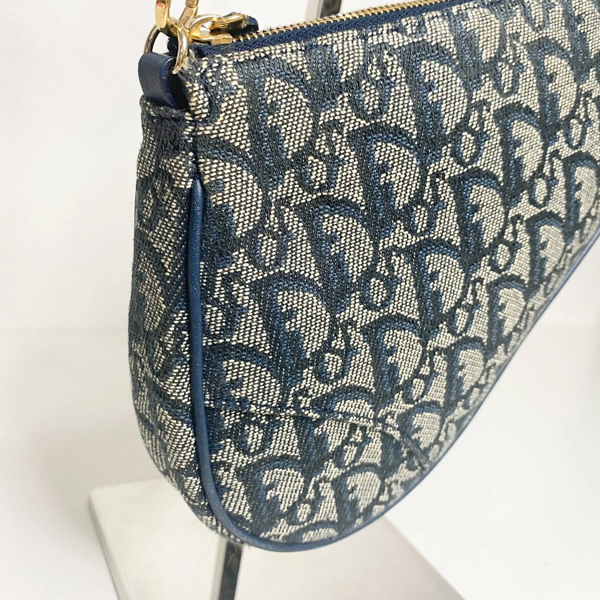 Trotter Saddle Bag Canvas & Leather Shoulder Bag Navy Blue