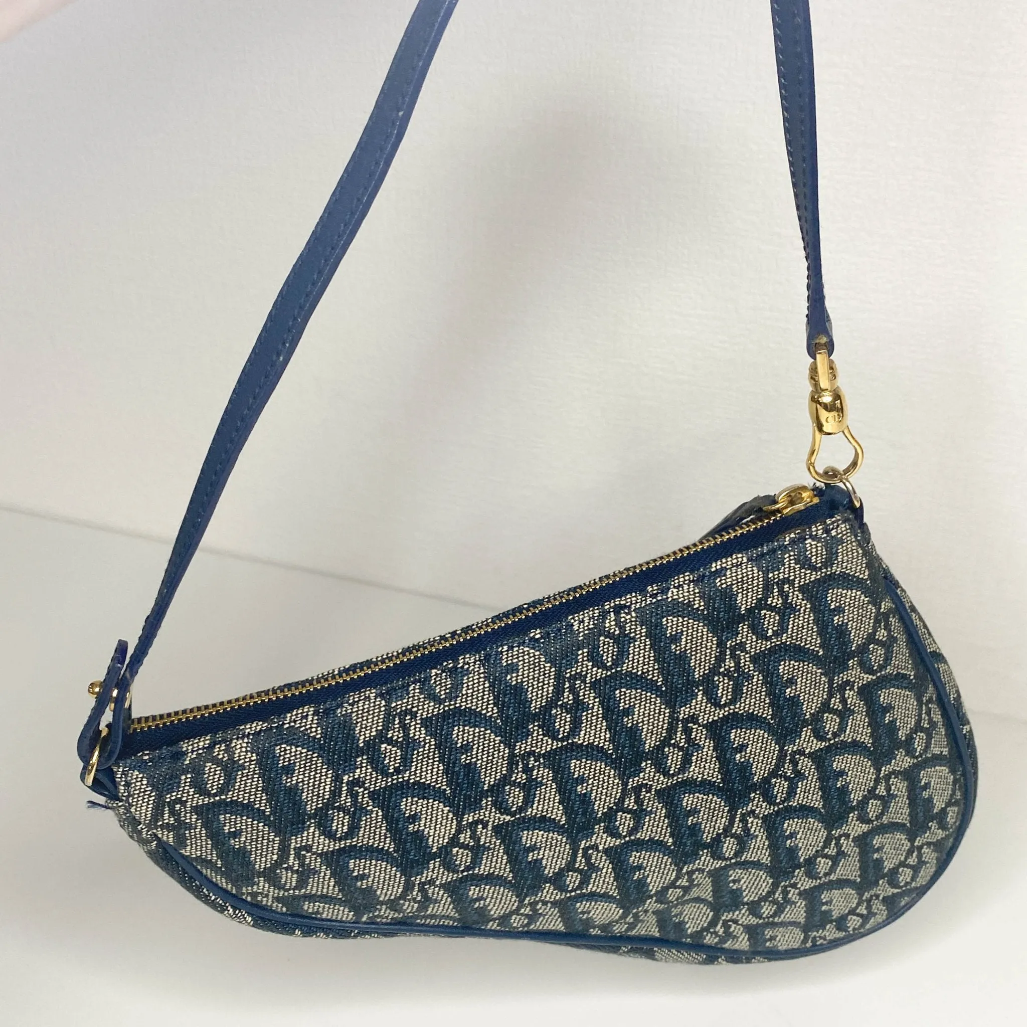 Trotter Saddle Bag Canvas & Leather Shoulder Bag Navy Blue