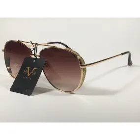 Versace 19V69 Italia Mona Tunnel Vision Aviator Pilot Sunglasses Gold Metal Brown Gradient Lens