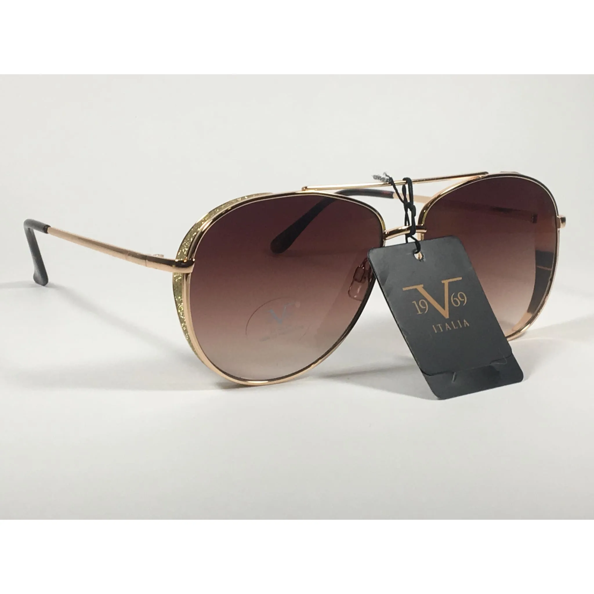 Versace 19V69 Italia Mona Tunnel Vision Aviator Pilot Sunglasses Gold Metal Brown Gradient Lens