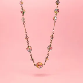 Vintage 1930s Art Deco Iris Glass Rolled Gold Beaded Necklace