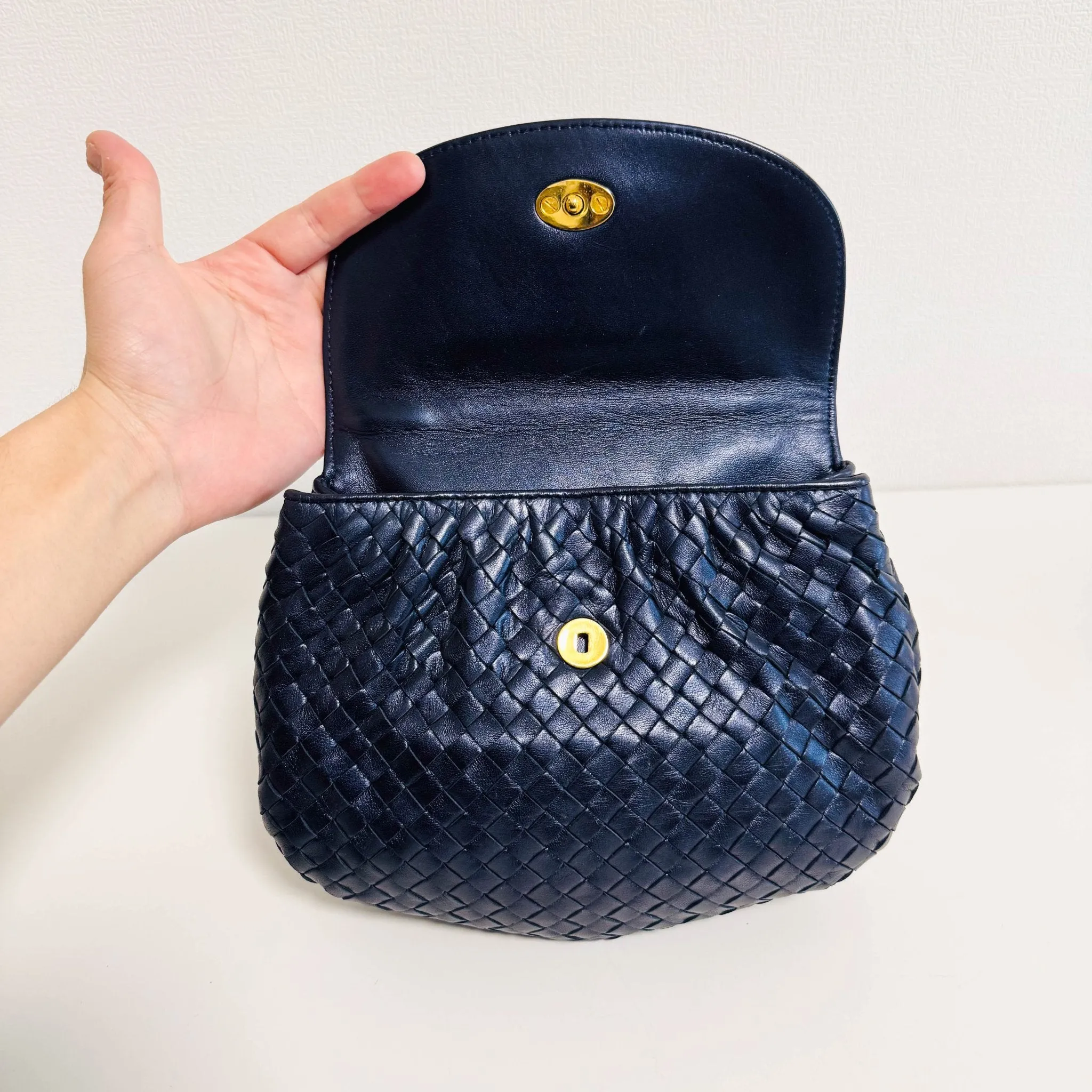 Vintage Intrecciato Metalic Navy Leather Handbag