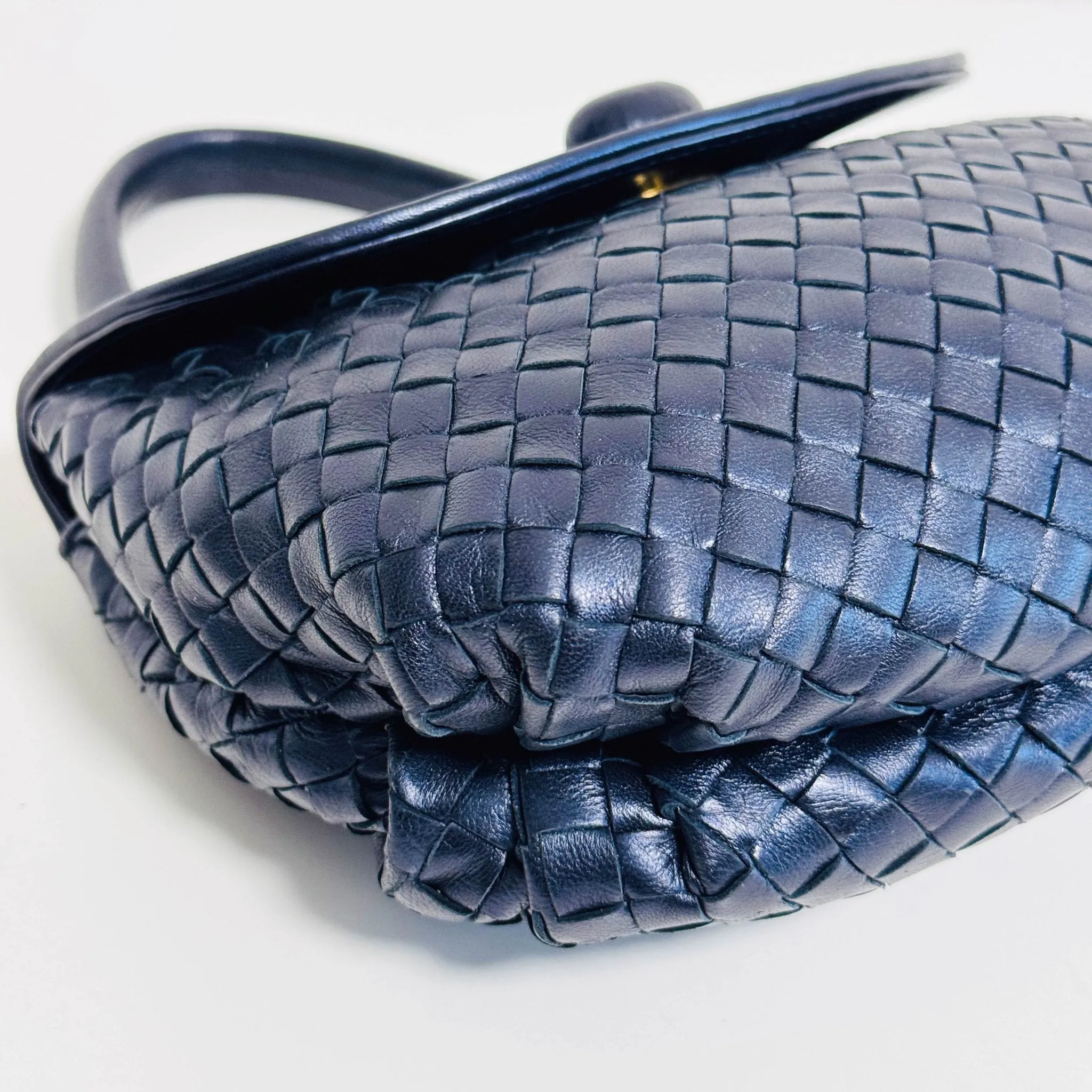 Vintage Intrecciato Metalic Navy Leather Handbag