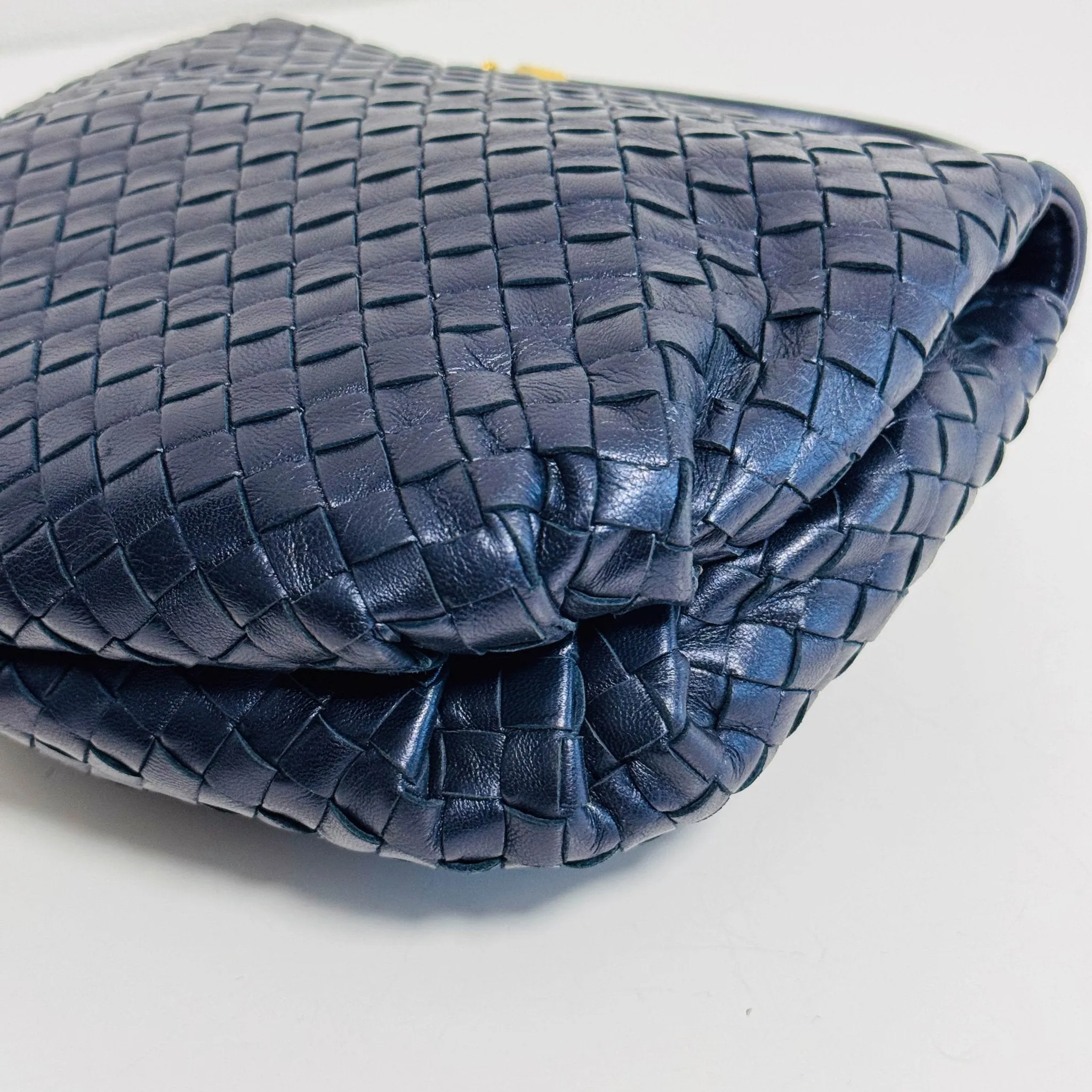 Vintage Intrecciato Metalic Navy Leather Handbag