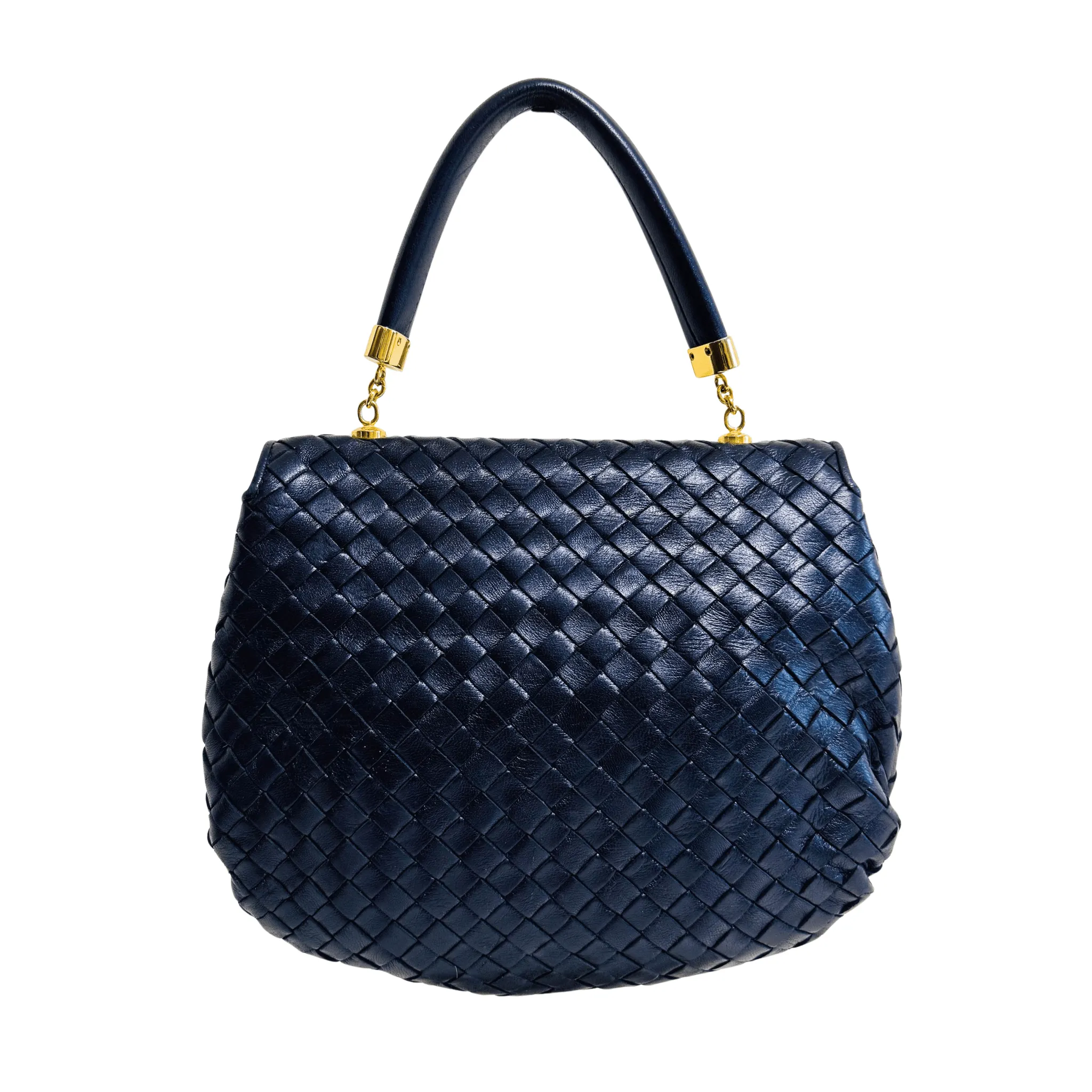 Vintage Intrecciato Metalic Navy Leather Handbag