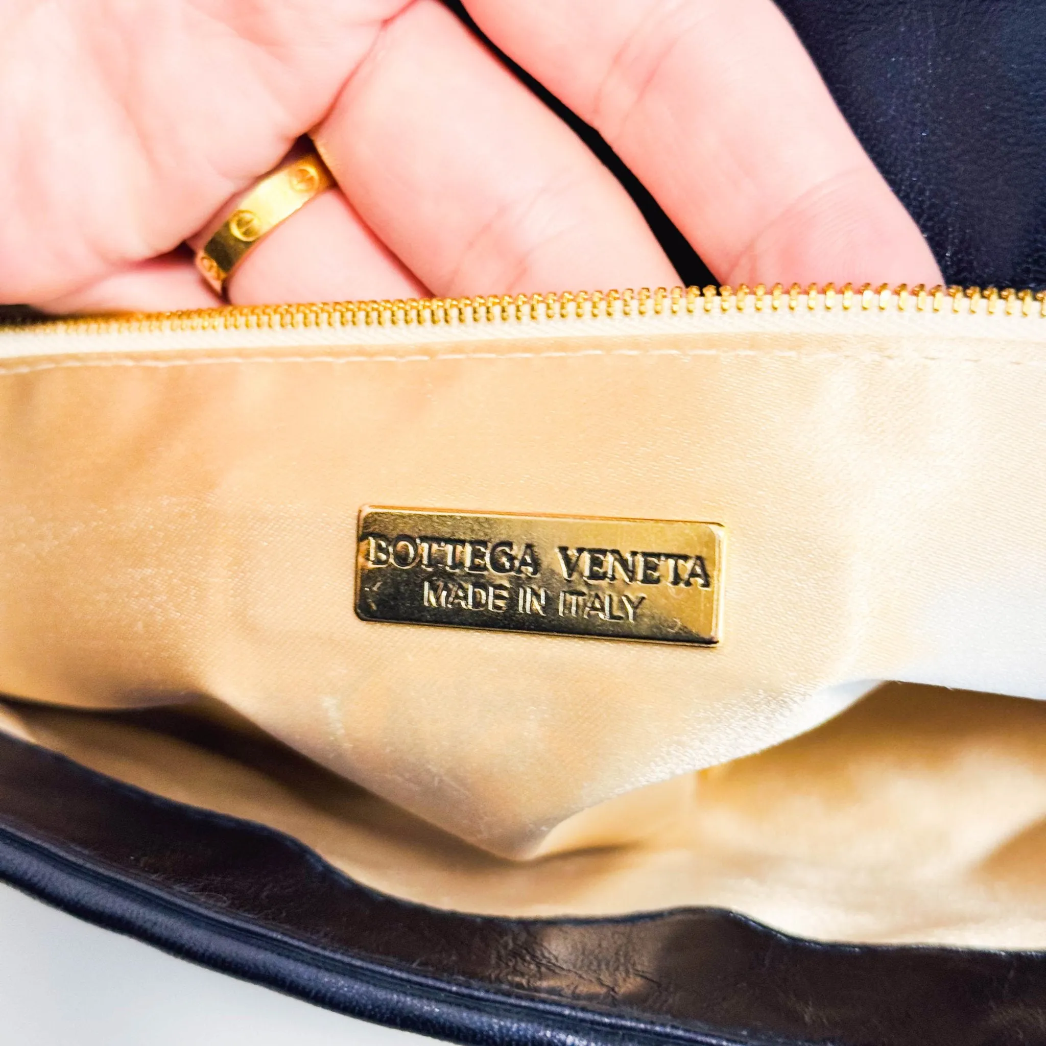 Vintage Intrecciato Metalic Navy Leather Handbag