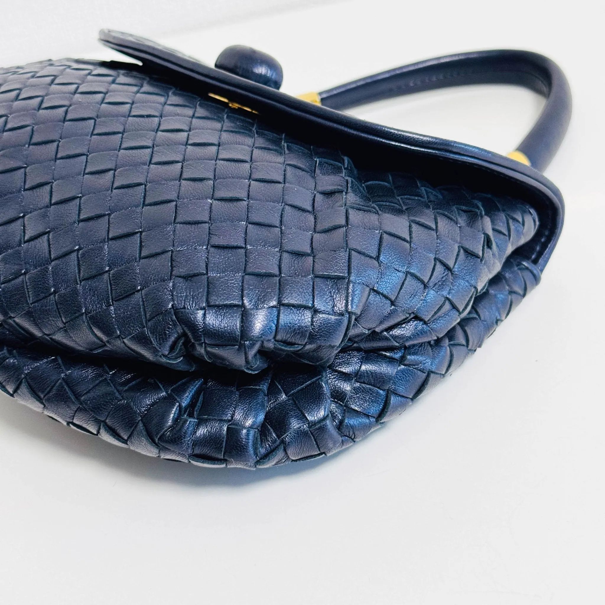 Vintage Intrecciato Metalic Navy Leather Handbag