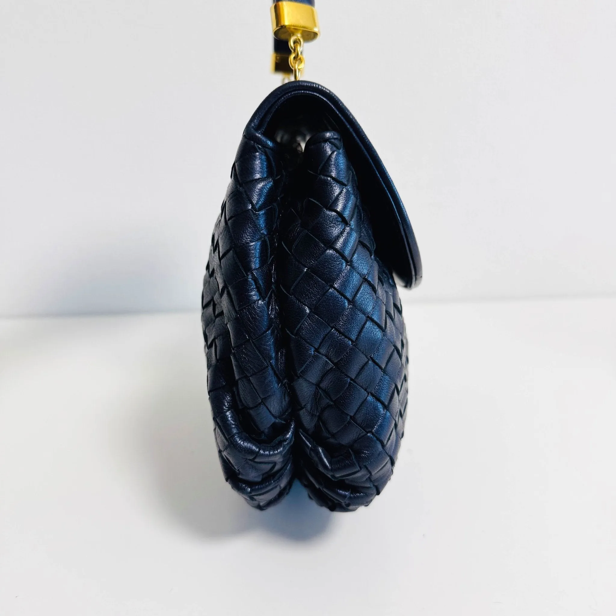 Vintage Intrecciato Metalic Navy Leather Handbag