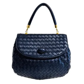Vintage Intrecciato Metalic Navy Leather Handbag