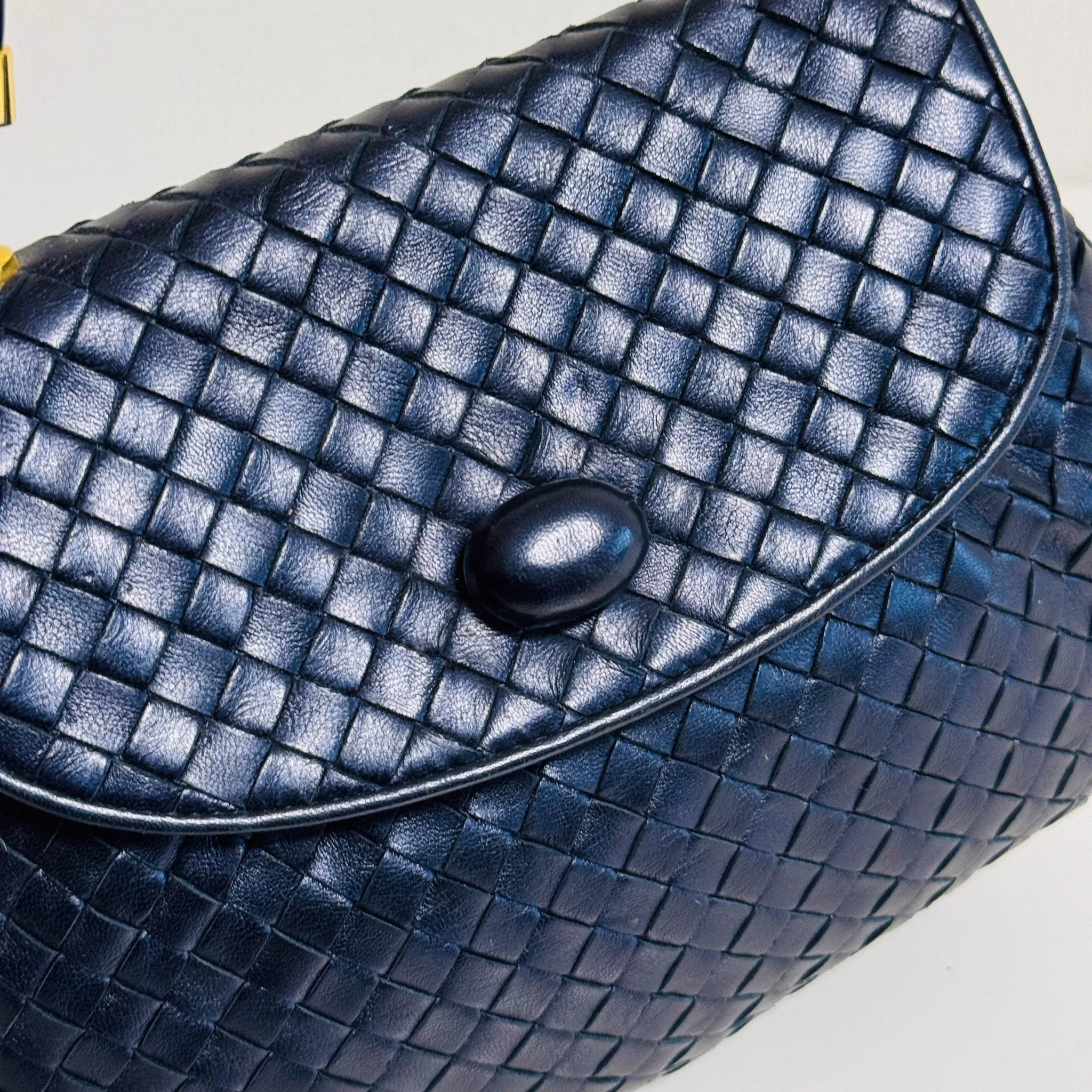 Vintage Intrecciato Metalic Navy Leather Handbag