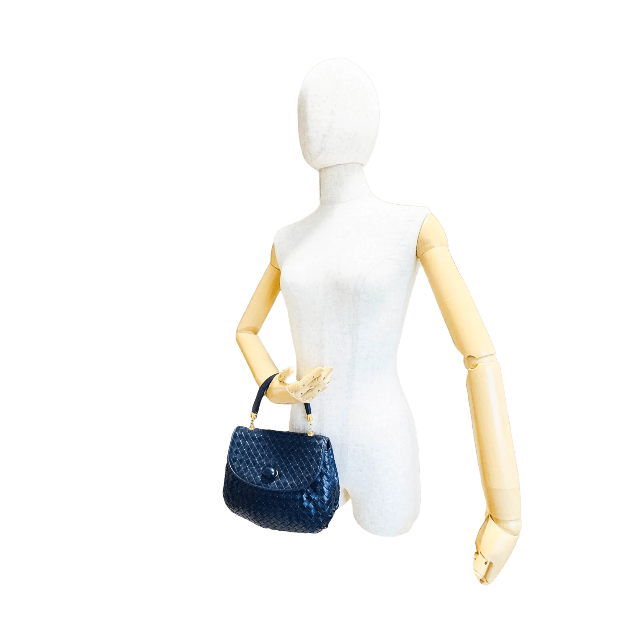 Vintage Intrecciato Metalic Navy Leather Handbag