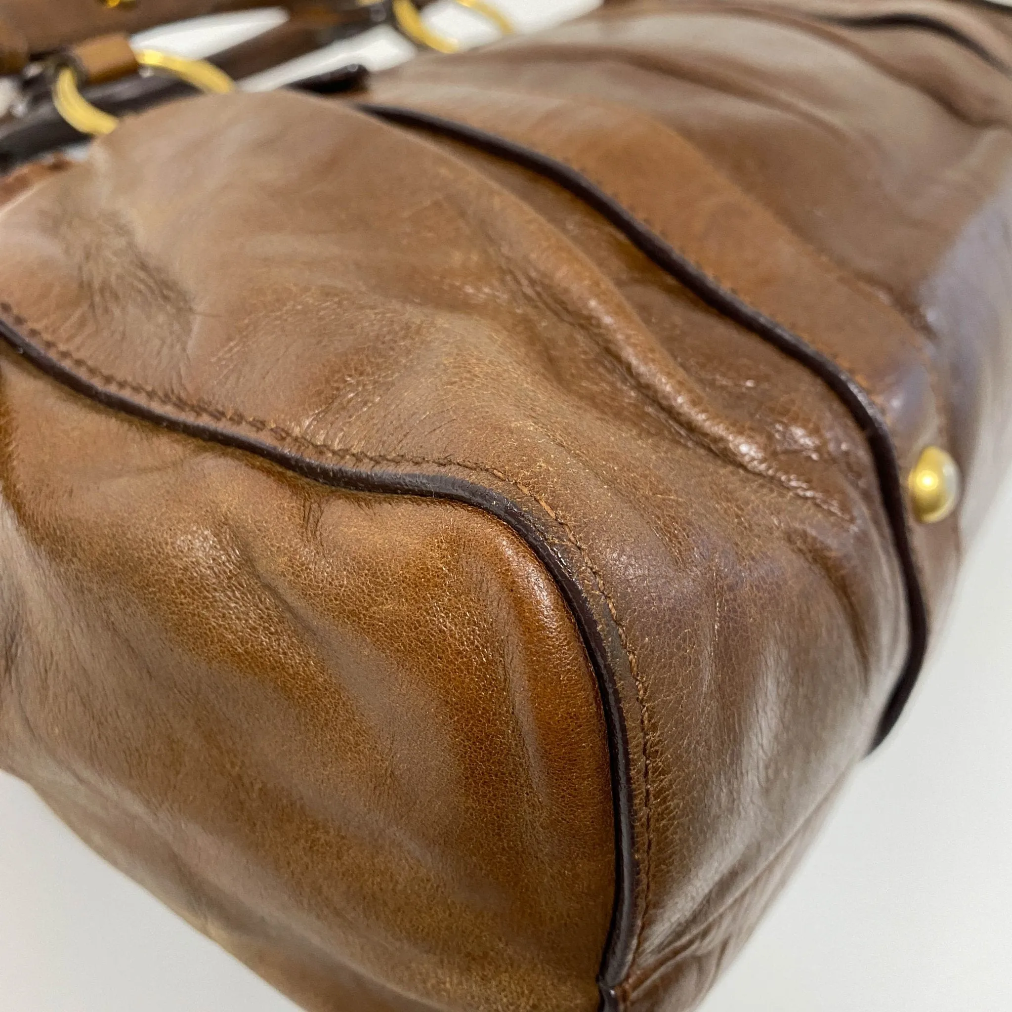 Vitello Bauletto Brown Leather Handbag