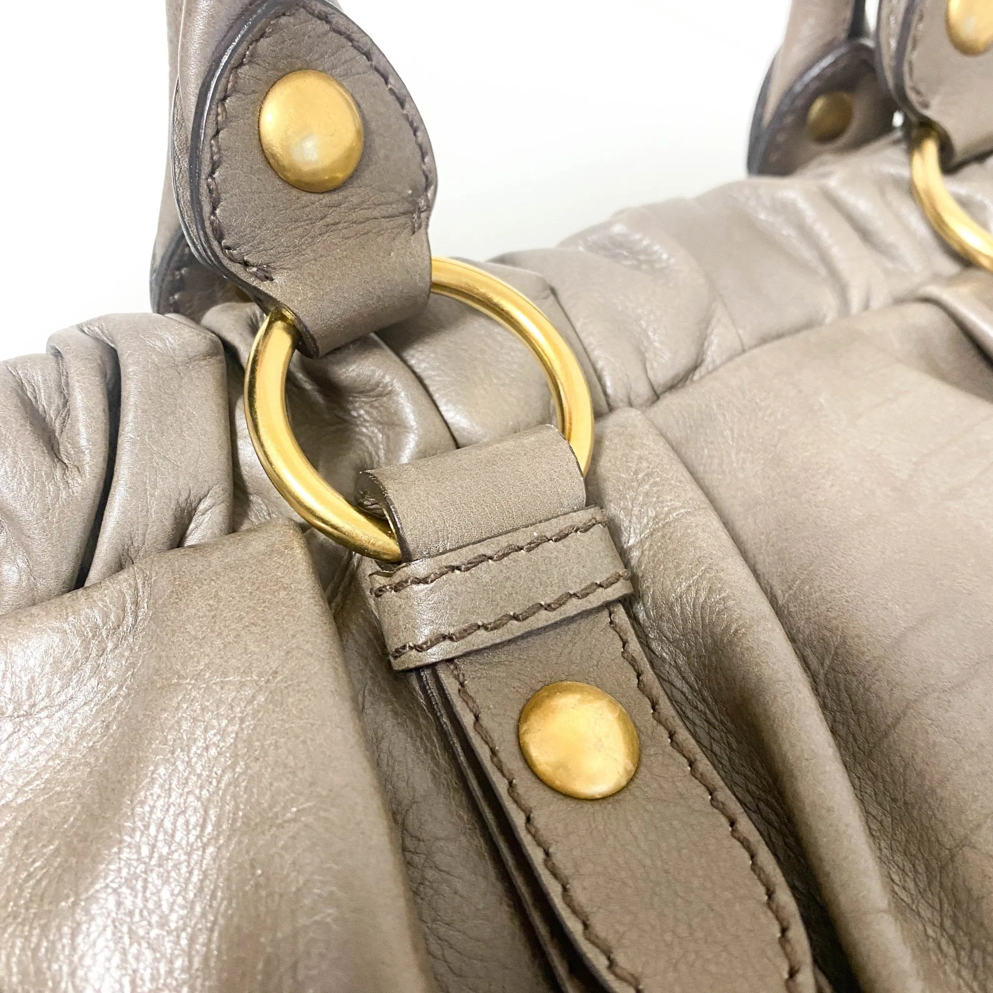 Vitello Lux Bauletto Leather Handbag Smoke Grey