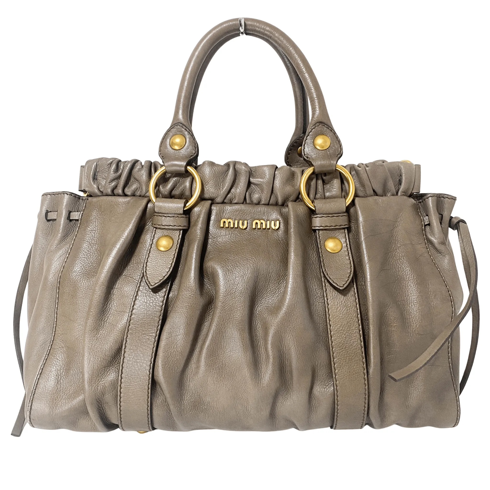 Vitello Lux Bauletto Leather Handbag Smoke Grey