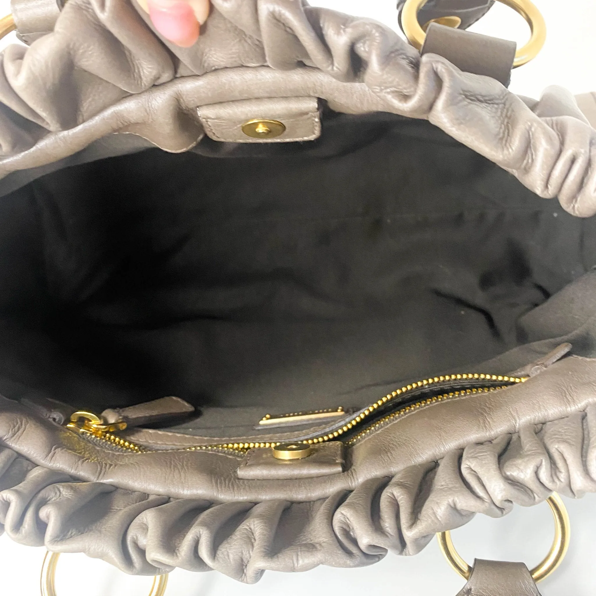 Vitello Lux Bauletto Leather Handbag Smoke Grey
