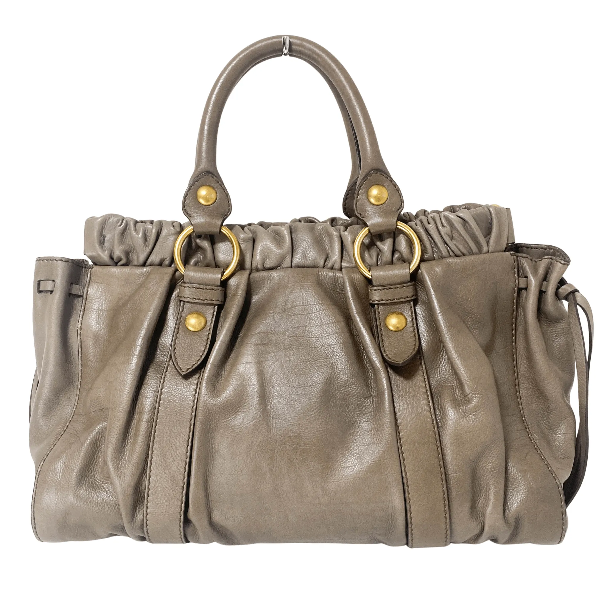 Vitello Lux Bauletto Leather Handbag Smoke Grey