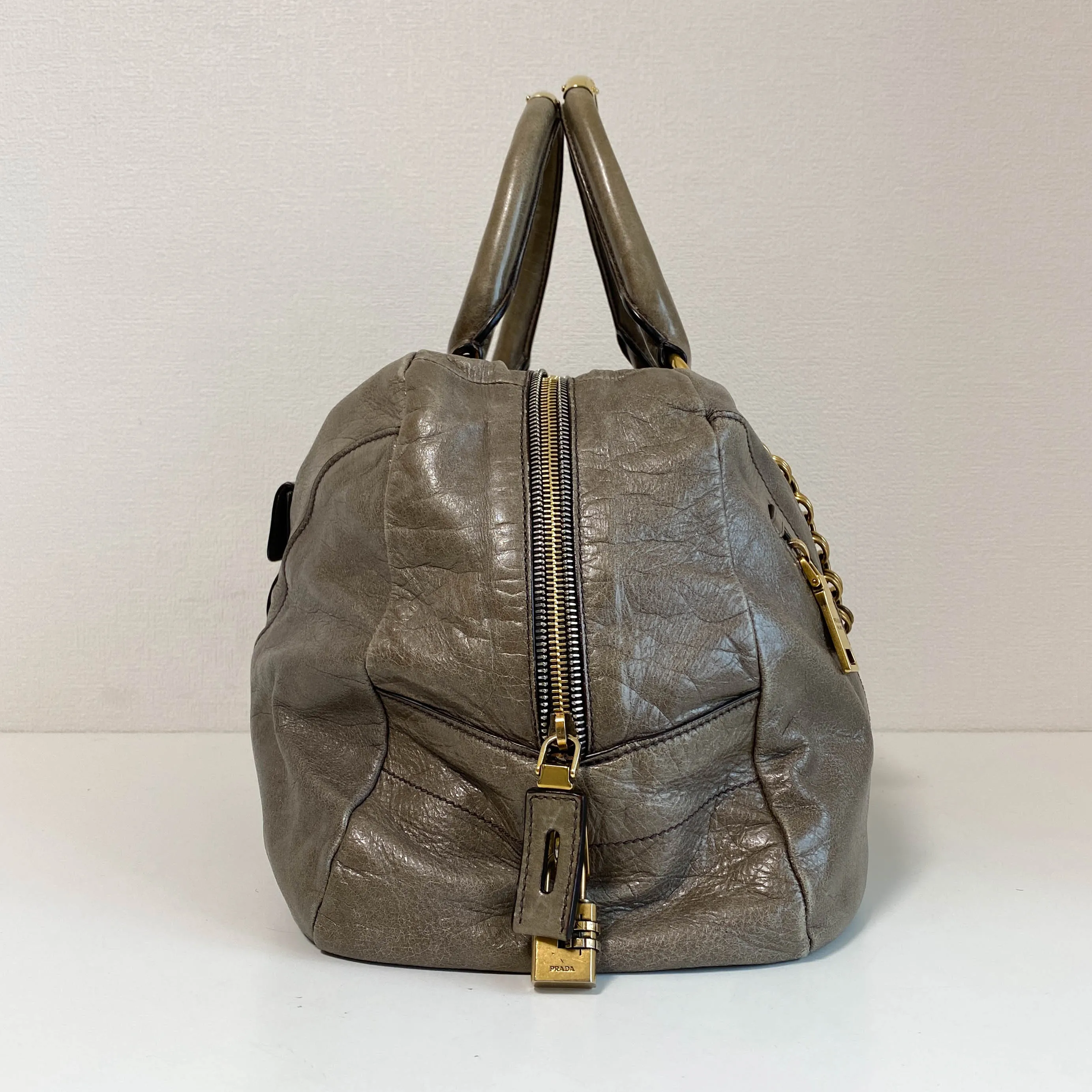Vitello Shine Khaki Leather Hand Bag