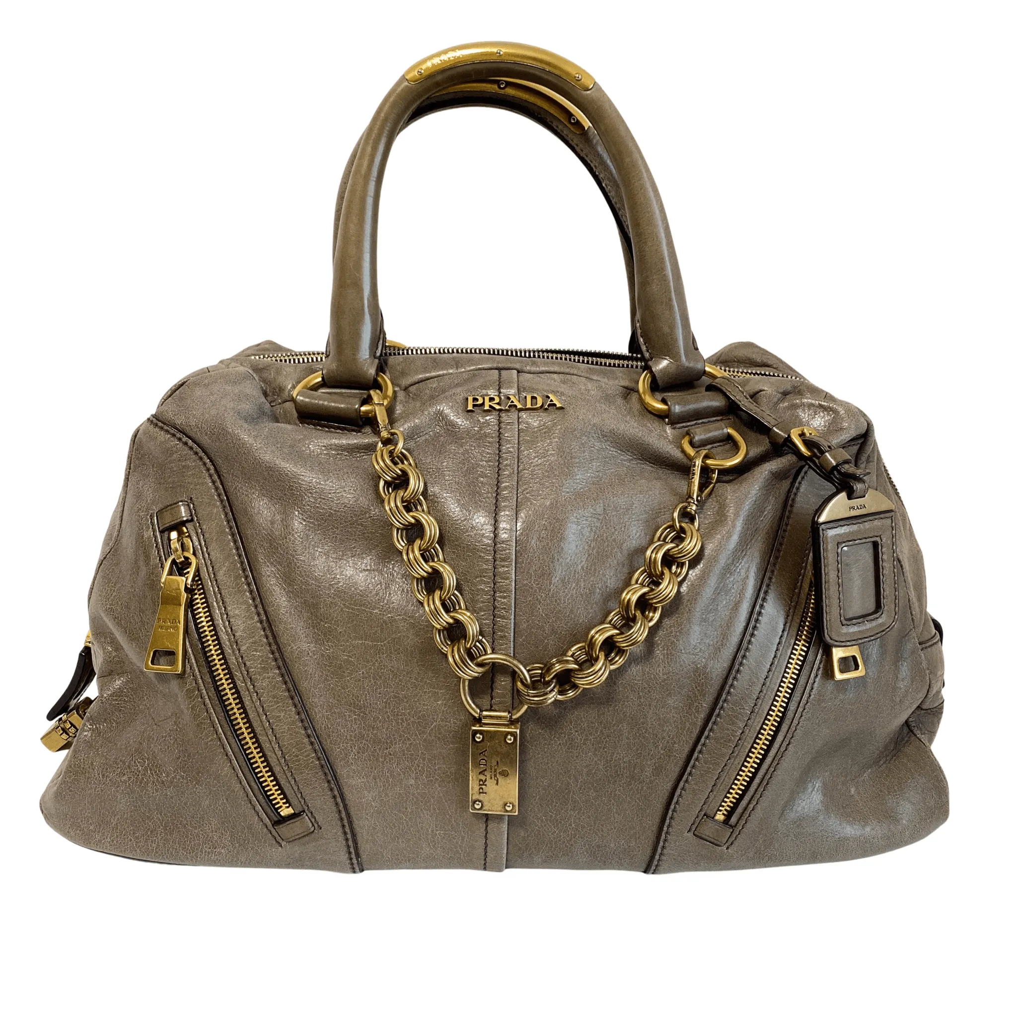 Vitello Shine Khaki Leather Hand Bag