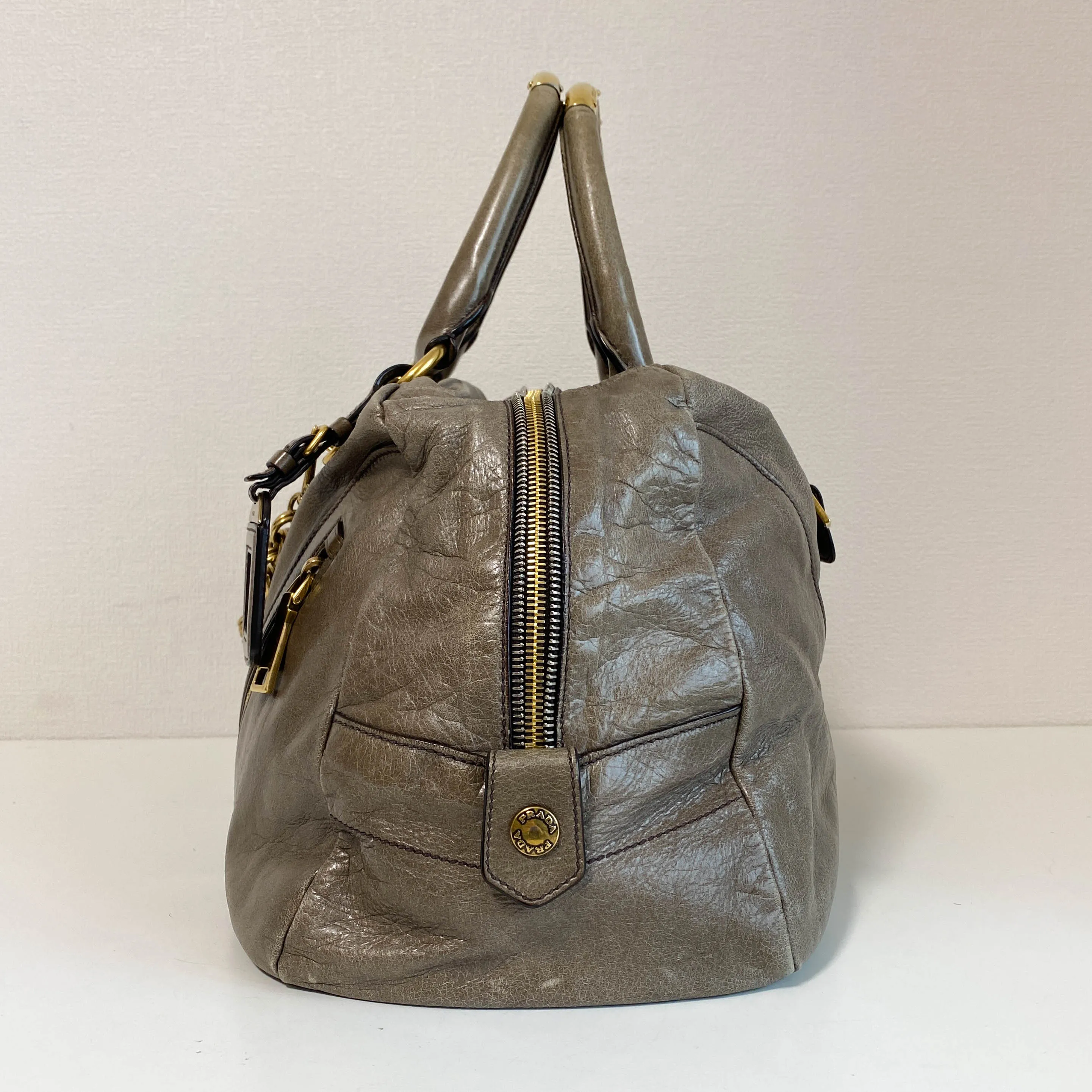 Vitello Shine Khaki Leather Hand Bag
